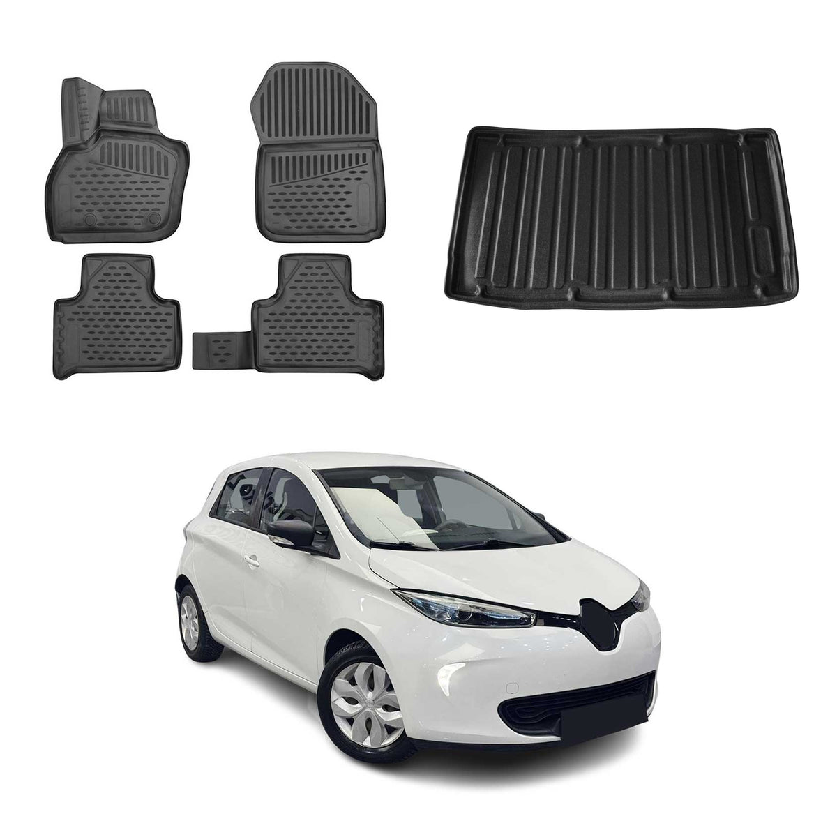 OMAC Kit Tapis de Sol et Coffre pour Renault Zoe 2012-2024 Noir