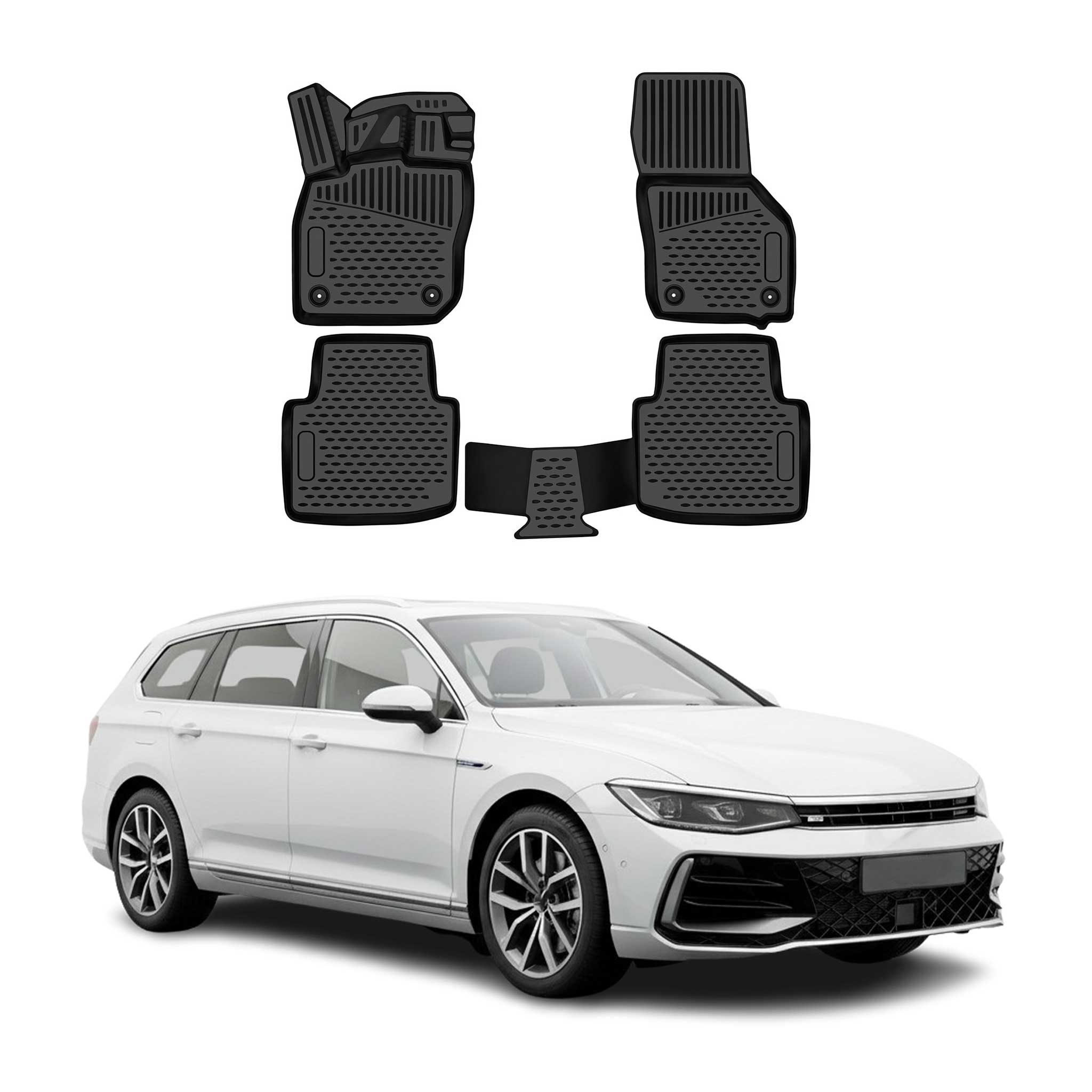 OMAC Tapis de sol pour VW Passat B8 2019-2023 Facelift en caoutchouc Noir 4Pcs