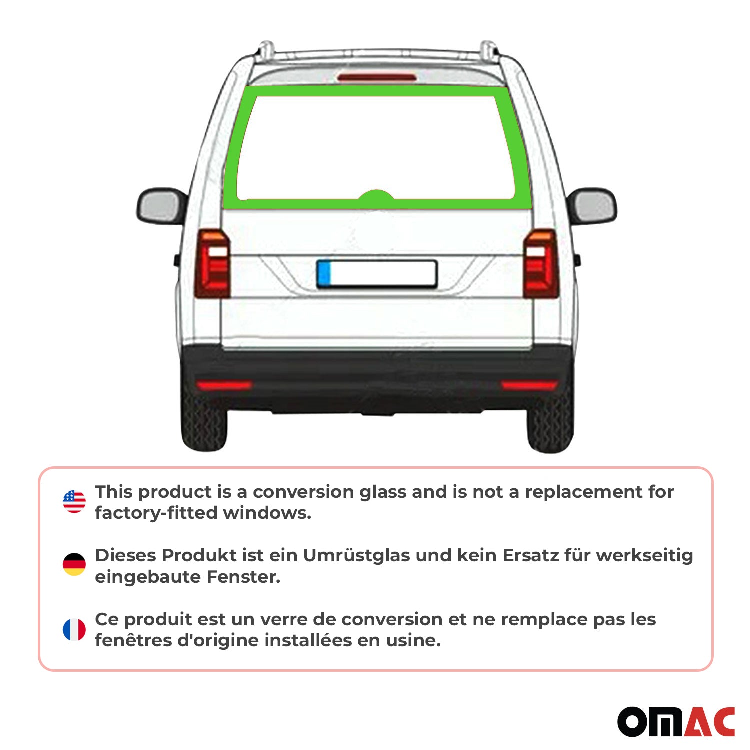 Vitre de Porte pour VW Caddy 2003-2020 L1/L2 Porte Arrière du hayon Verre fixe