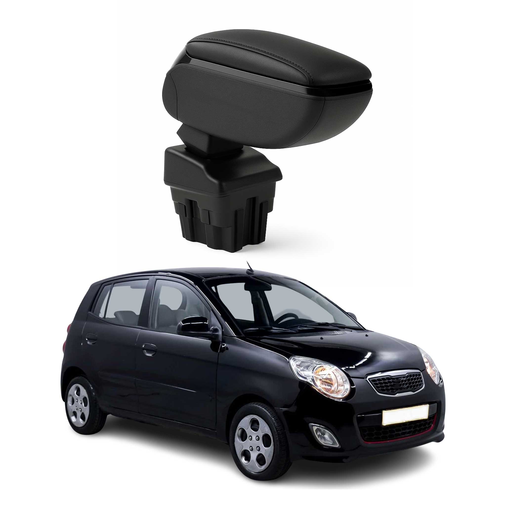 Accoudoir pour Kia Picanto Break 2011-2017 Vinyl Abs Noir Coulissant