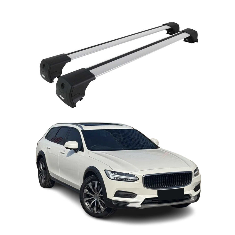 Barres de toit transversales pour Volvo V90 2017-2024 Aluminium Gris ABE
