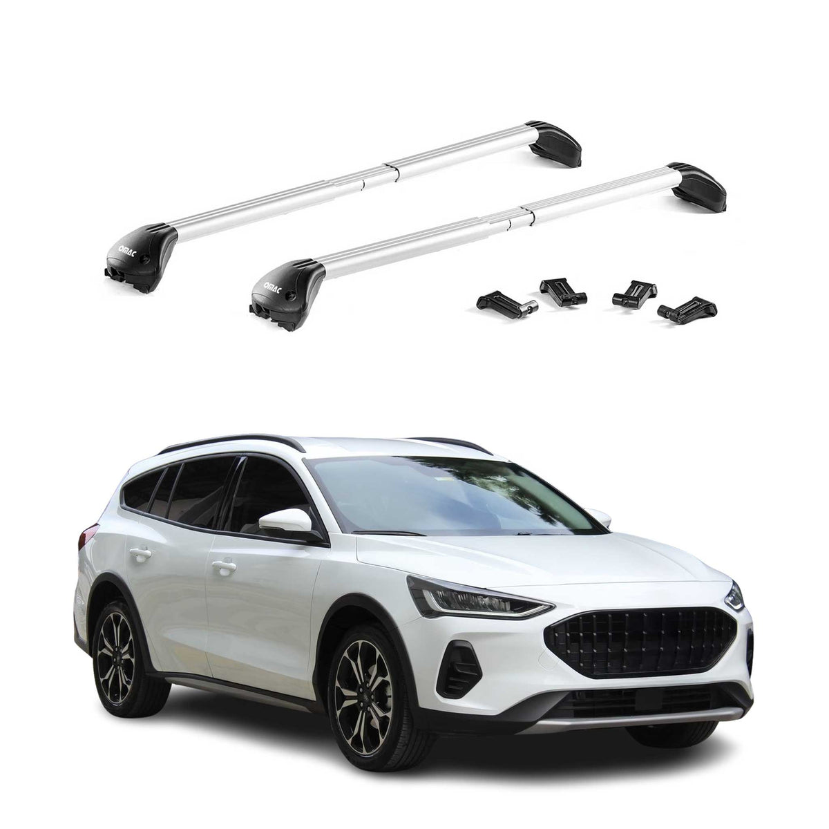 Barres de toit transversales pour Ford Focus Active Break 2019-2021 Alu Gris ABE