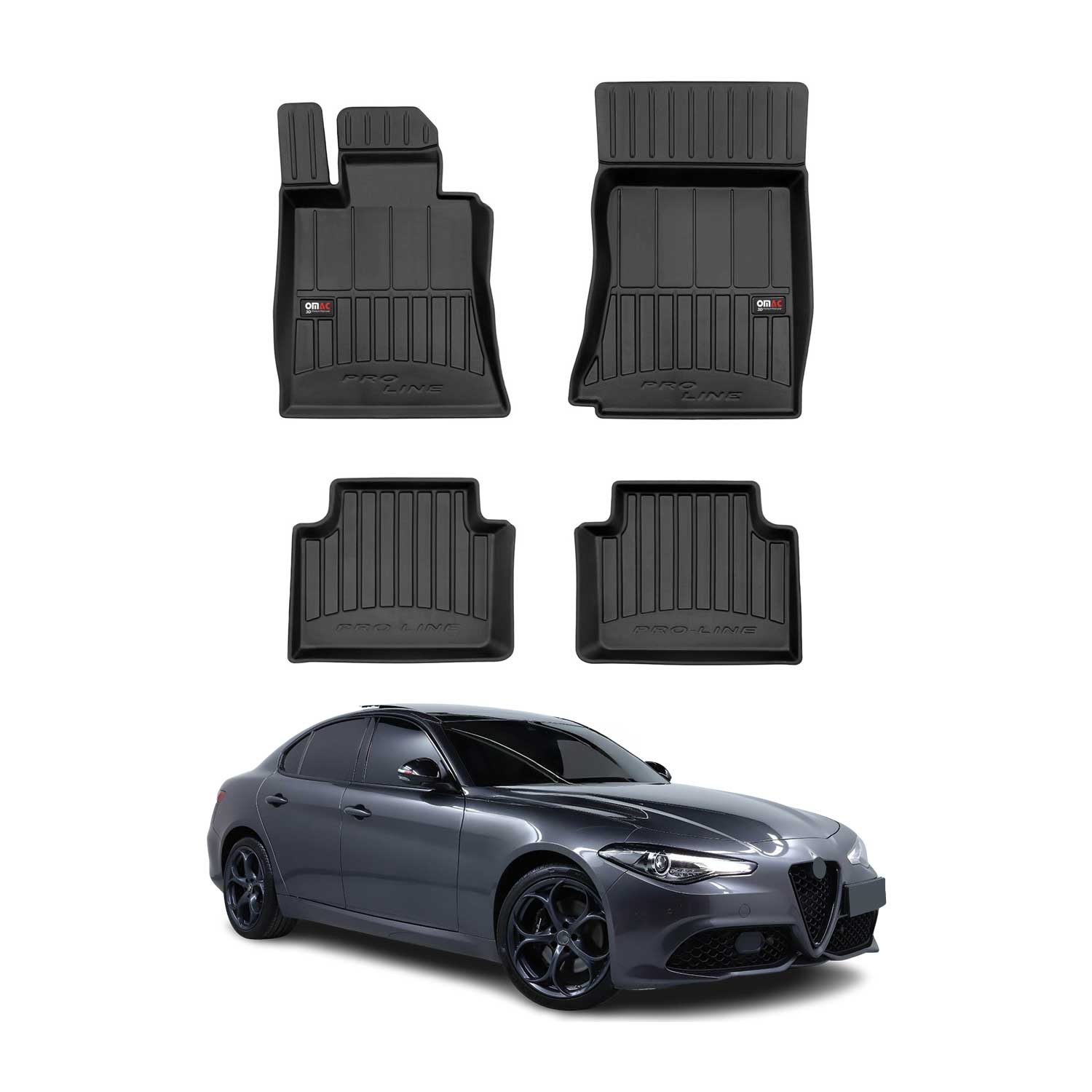 OMAC Tapis de sol caoutchouc pour Alfa Romeo Giulia 2015-2026 RWD Noir Premium
