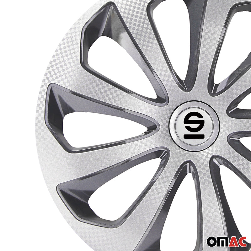 SPARCO Jeu Enjoliveurs de Roues 14 Pouces Argenté Carbone Gris