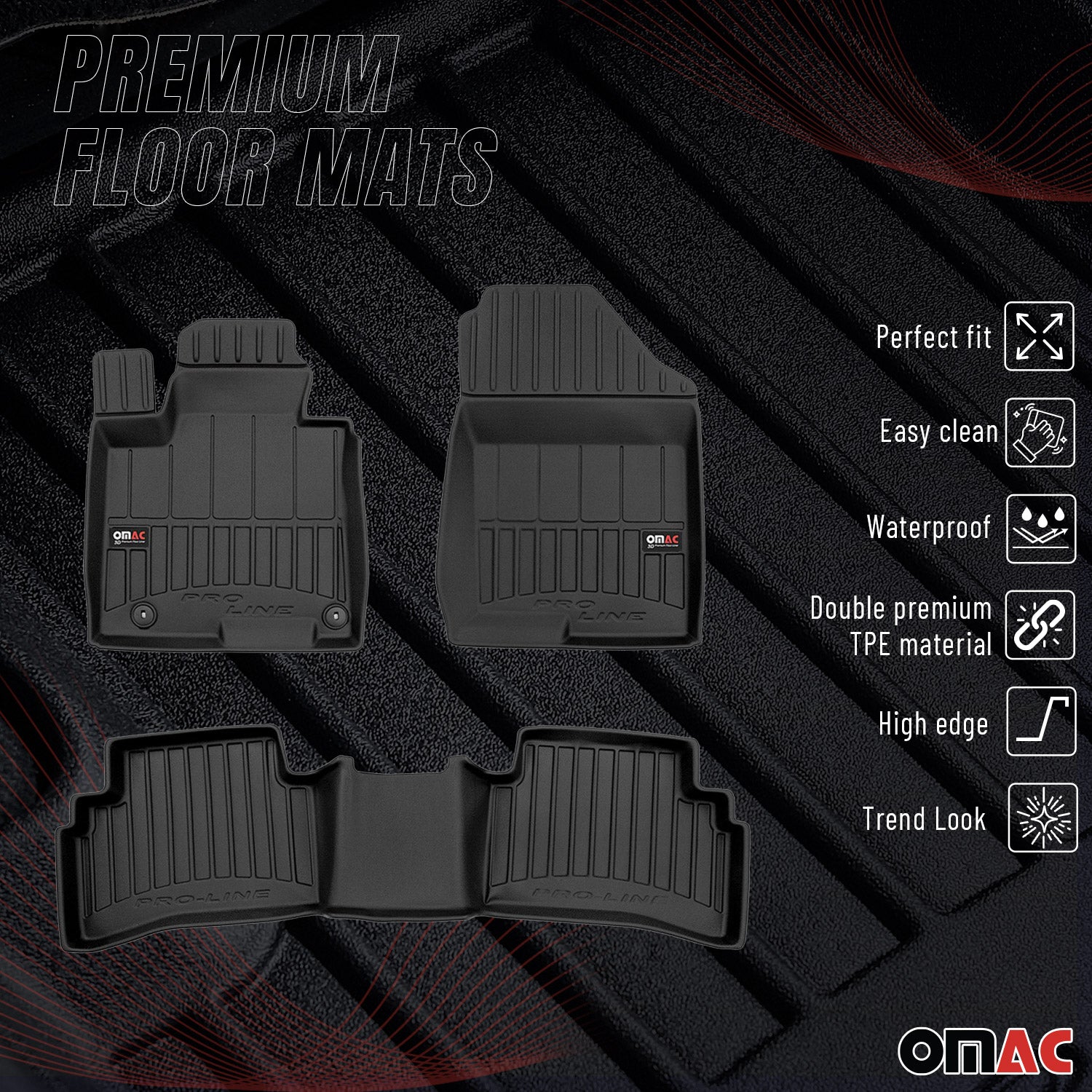 OMAC Tapis de sol en caoutchouc pour Hyundai Tucson 2022-2026 Noir Premium