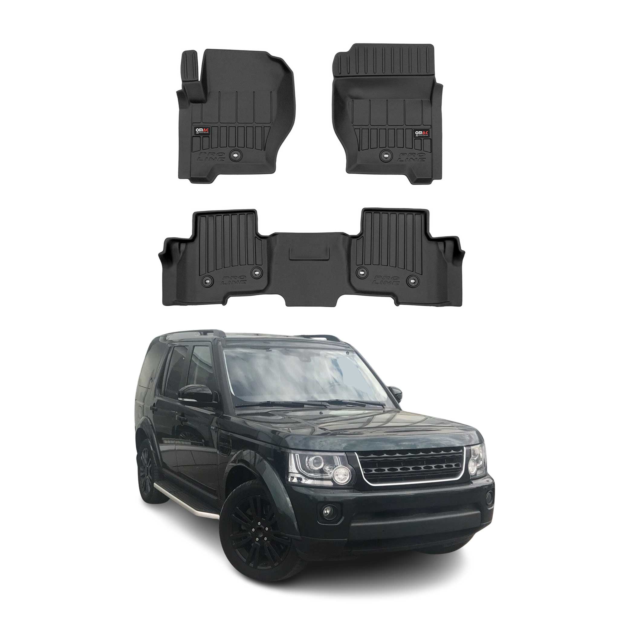 OMAC Tapis de sol en caoutchouc pour Land Rover Discovery 4 2009-17 Noir Premium