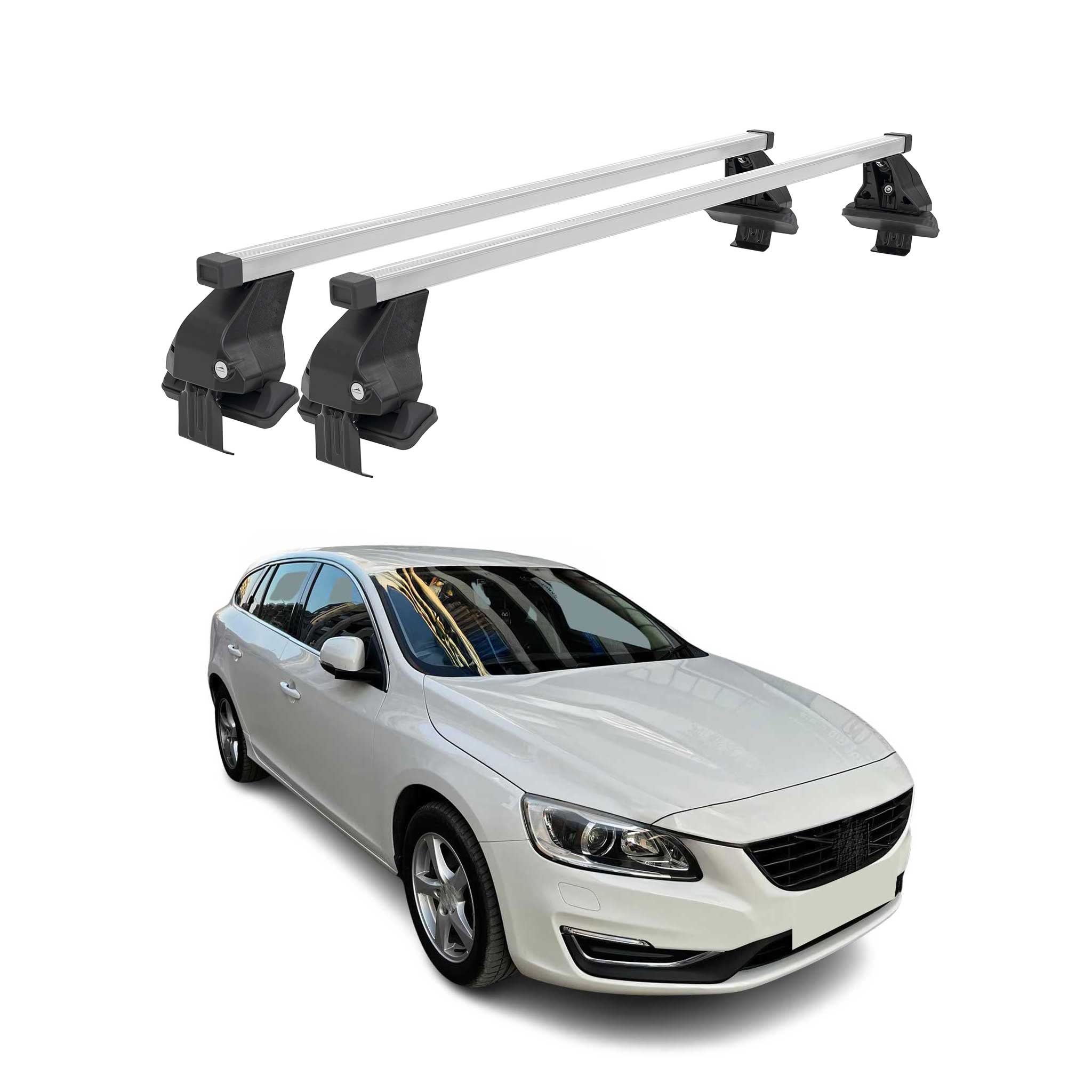 Barres de toit transversales pour Volvo V60 2013-2018 Acier Gris