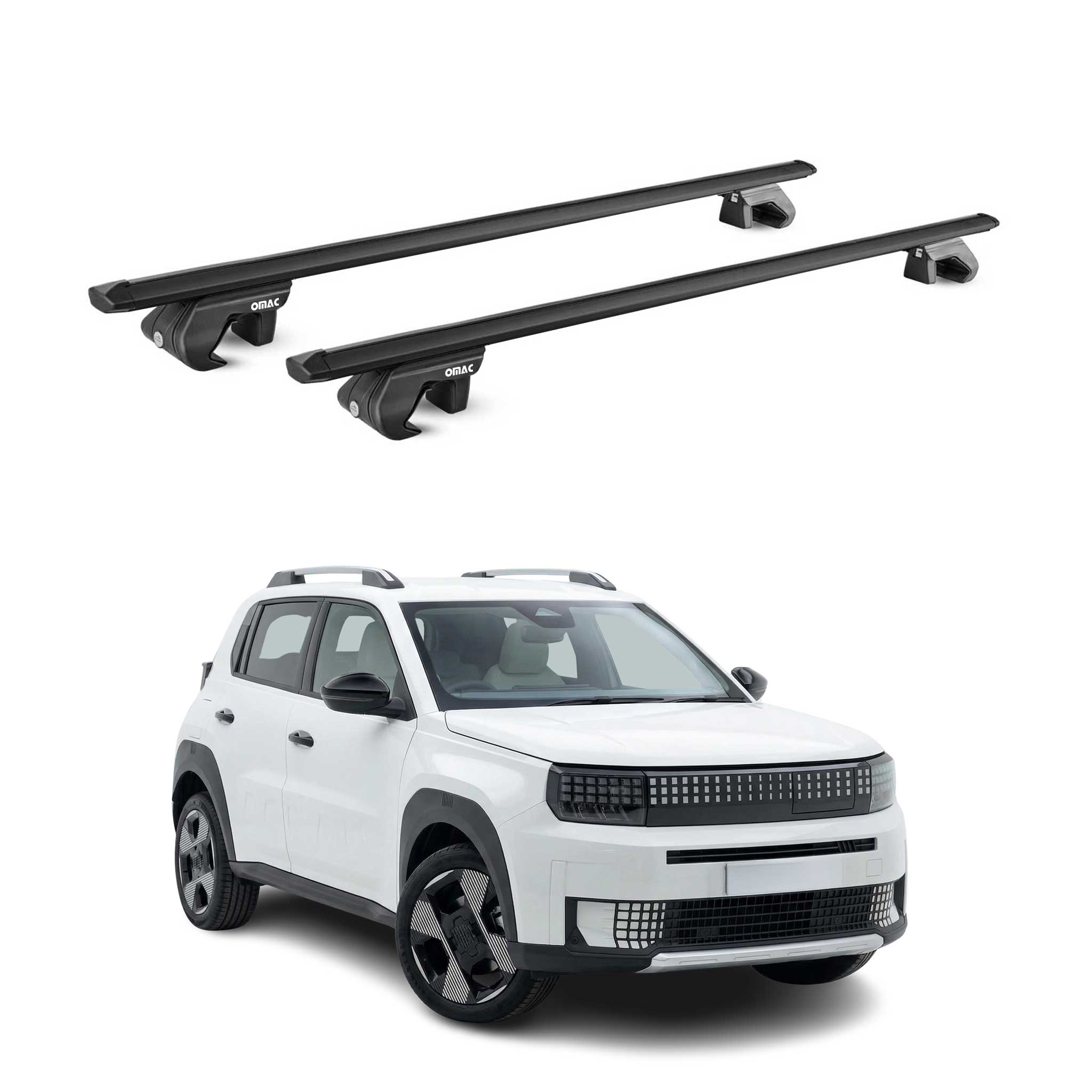 Barres de toit transversales pour Fiat Grande Panda 2025-2026 Aluminium Noir ABE
