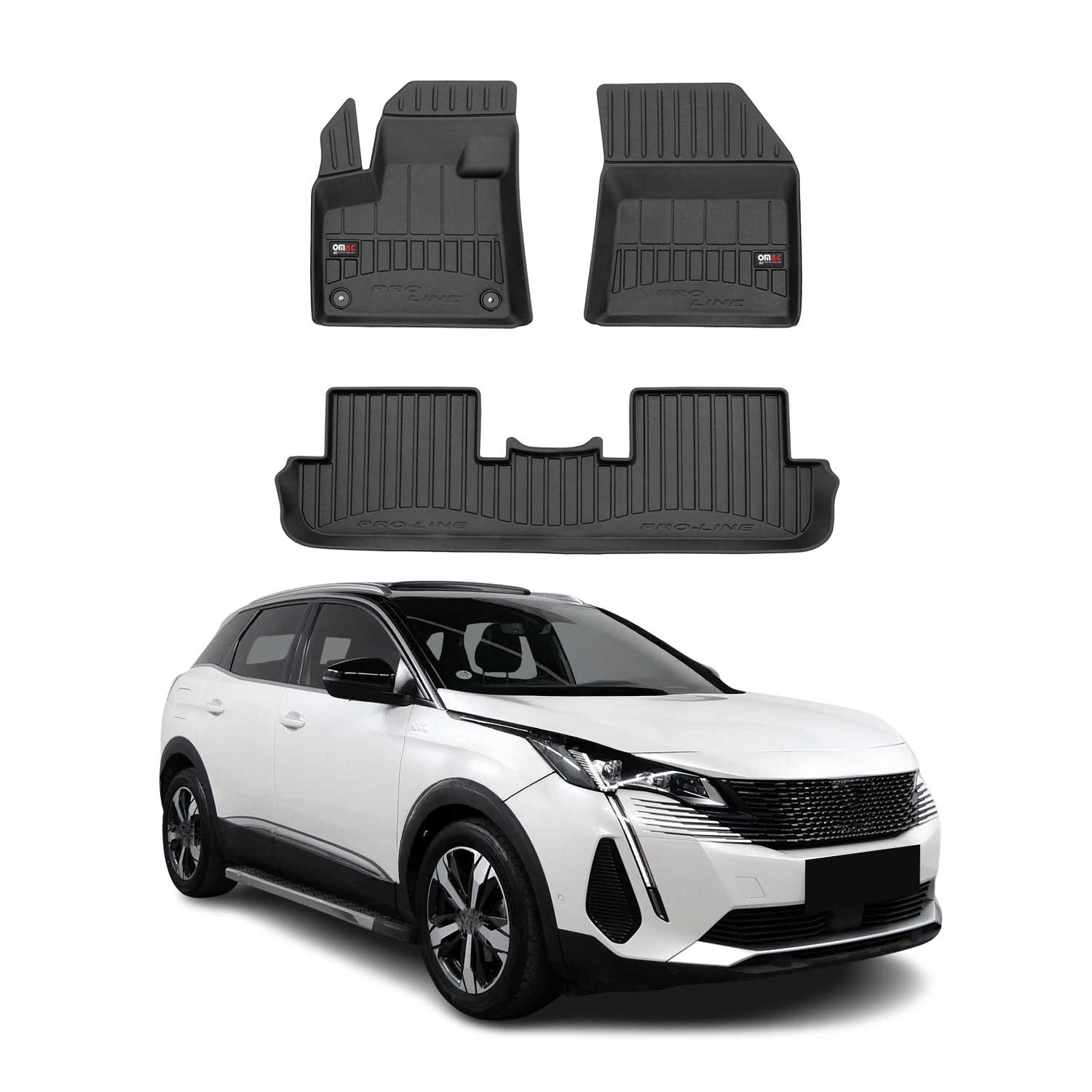 OMAC Tapis de Sol pour Peugeot 3008 2016-2024 en caoutchouc TPE Premium Noir