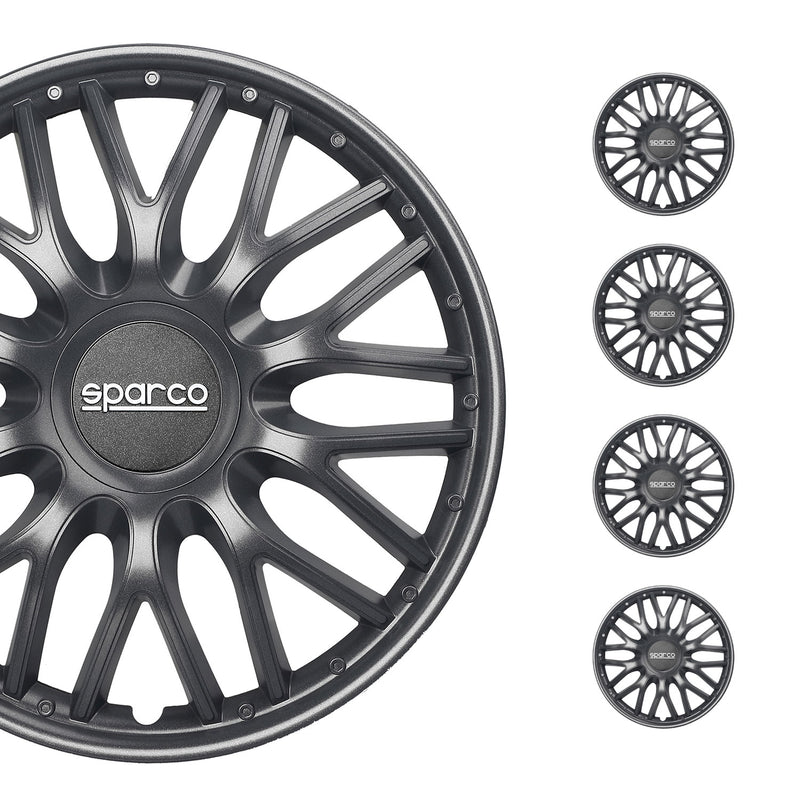 SPARCO Jeu Enjoliveurs de Roues 14 Pouces Noir Gris en ABS 4 pcs