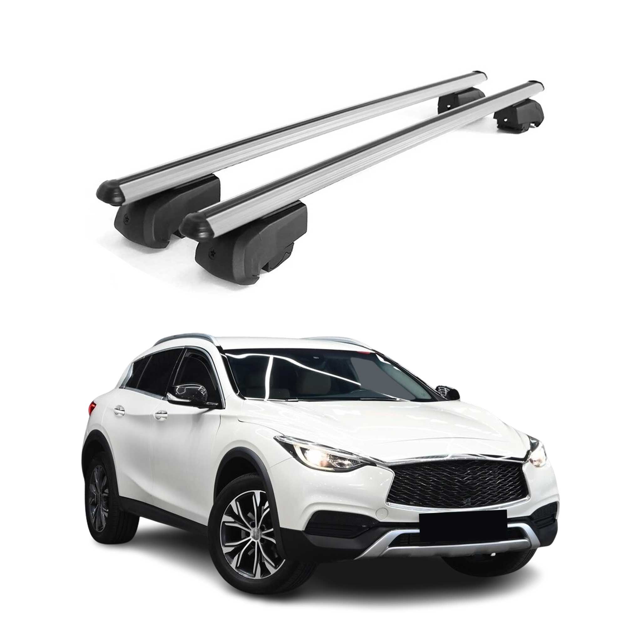 Barres de toit Transversales pour Infiniti QX30 2017-2019 Aluminium Gris ABE