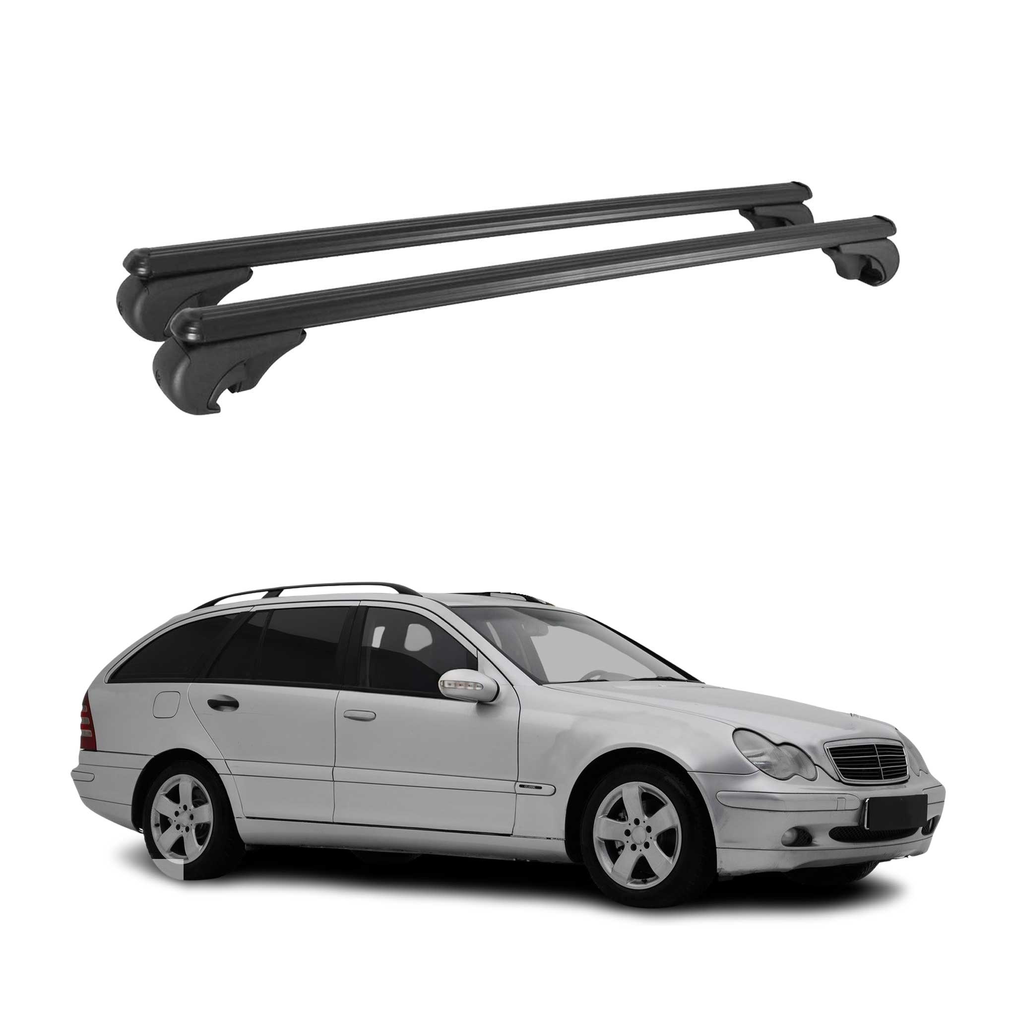 Barres de toit Transversales pour Mercedes Classe C S203 2000-2007 Alu Noir