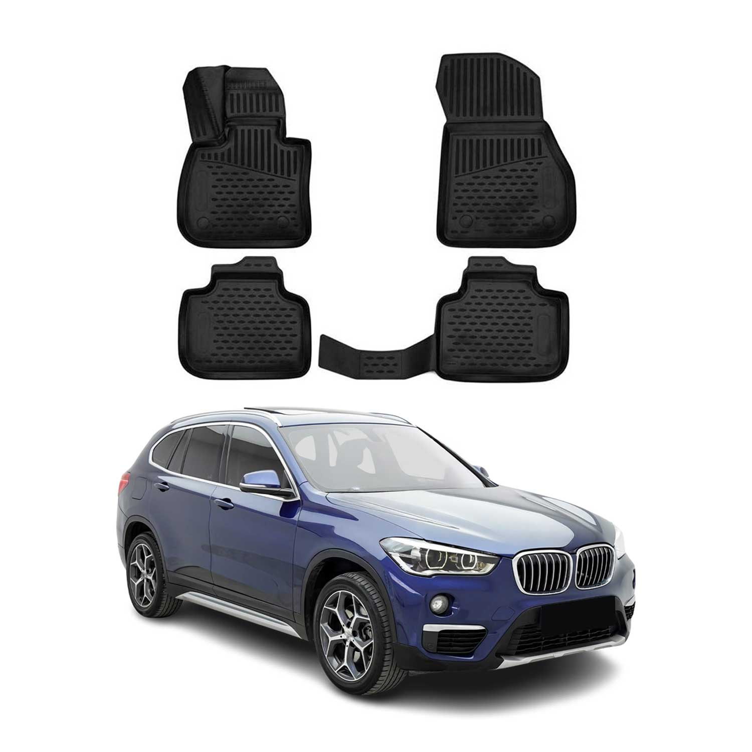 OMAC 3D Tapis de sol pour BMW X1 F48 2015-2022 en caoutchouc Noir