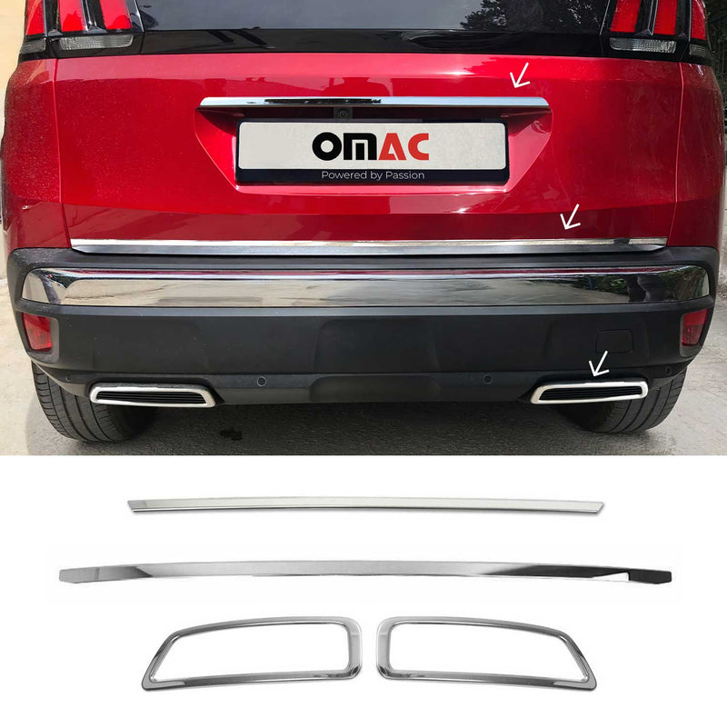 Kit garniture de hayon coffre et d'échappement pour Peugeot 3008 2016-2024 inox