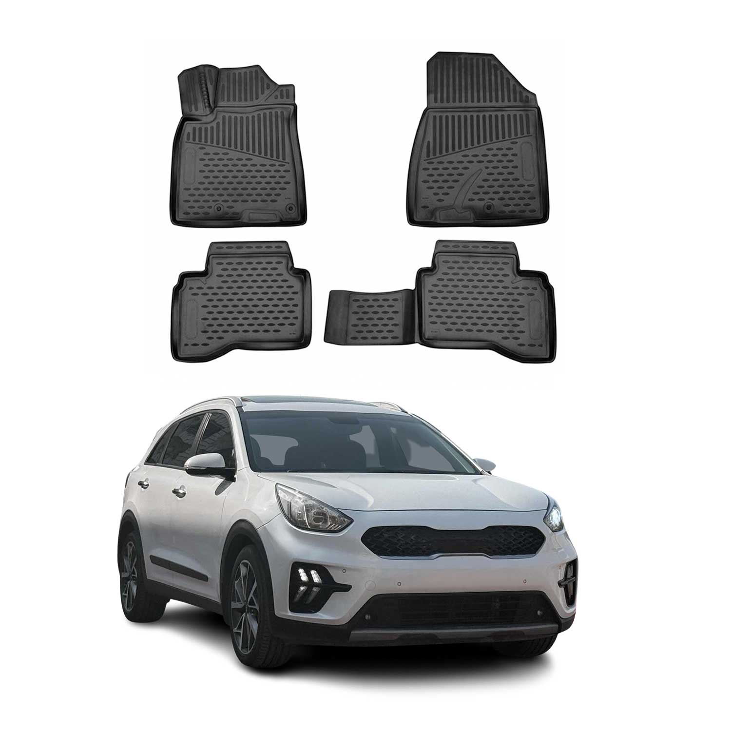 OMAC Tapis de sol pour Kia Niro Plug in Hybrid 2017-2021 en caoutchouc Noir