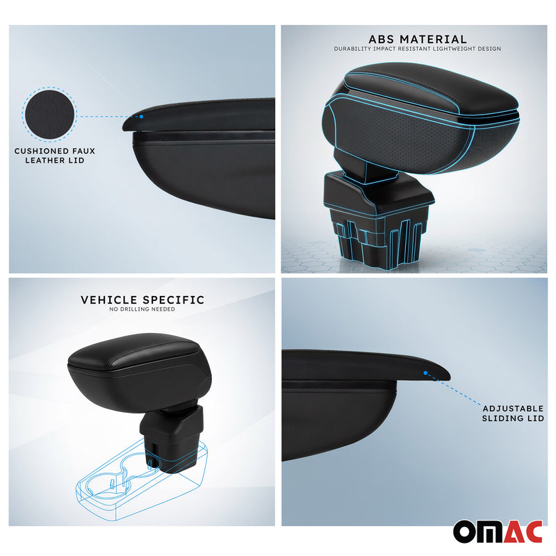 Accoudoir central Pour Kia Picanto 2011-2017 HB Simili-cuir Noir Coulissant