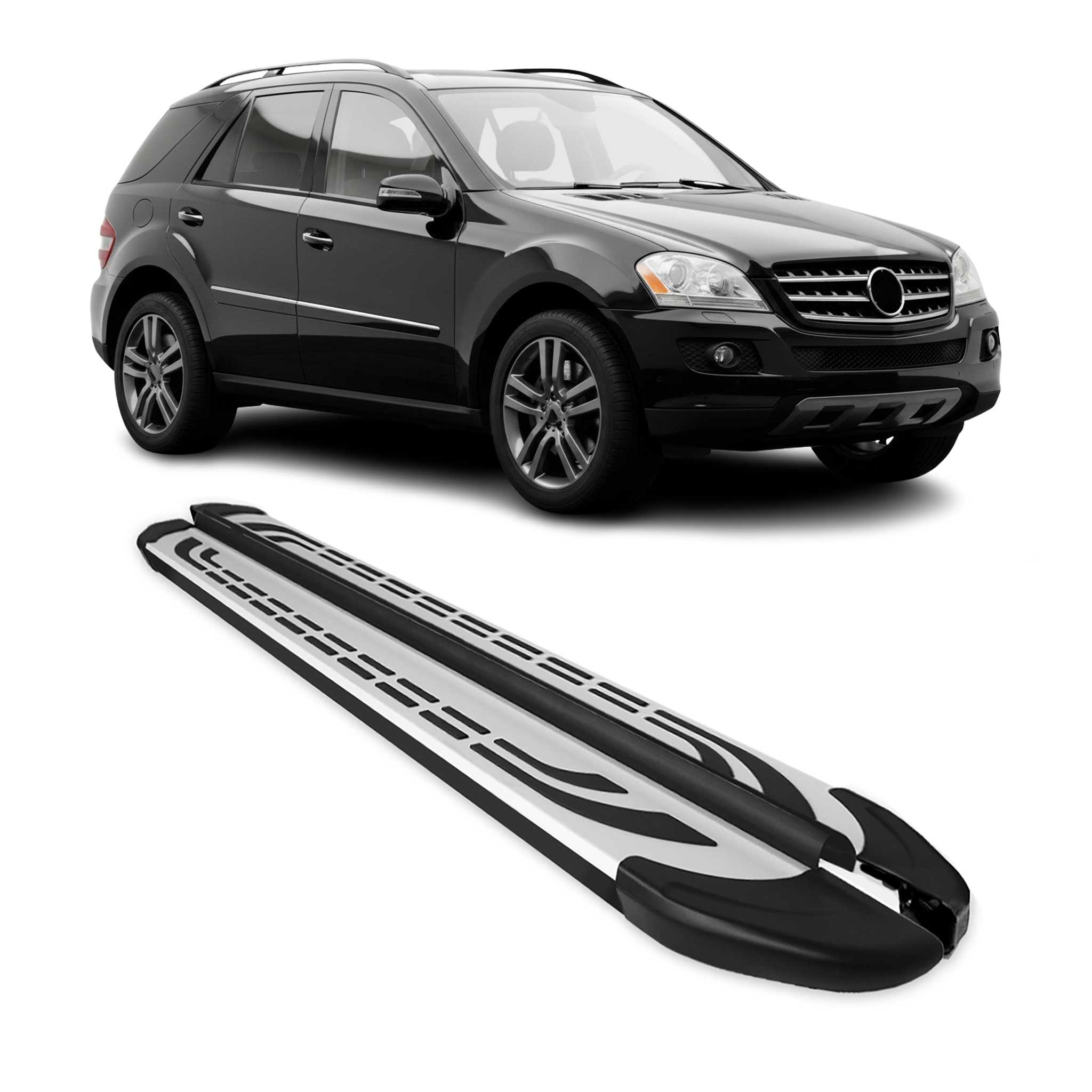 Marchepieds Latéraux pour Mercedes Classe M W164 2006-2011 Aluminium Gris Noir