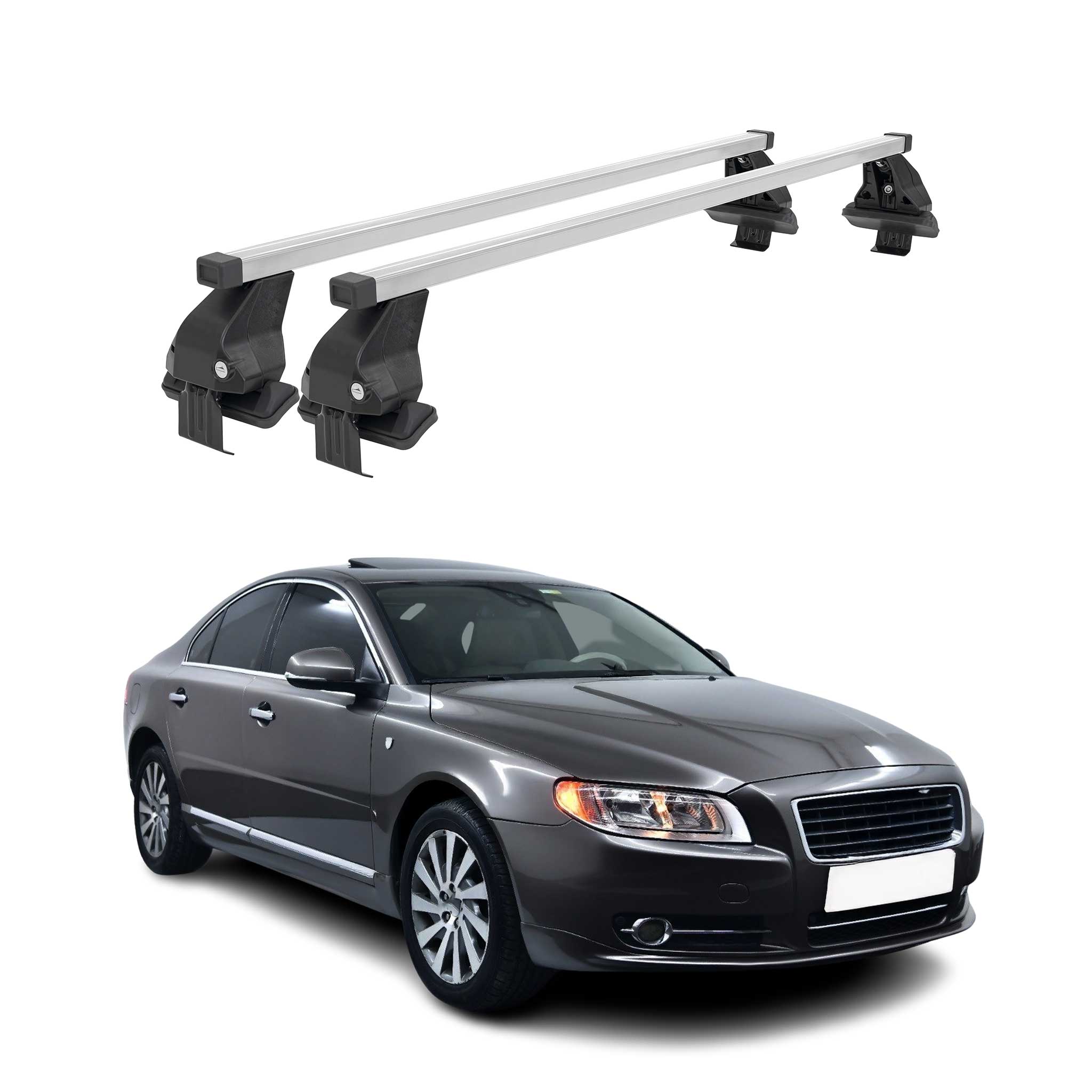 Barres de toit transversales pour Volvo S80 2006-2016 Acier Gris