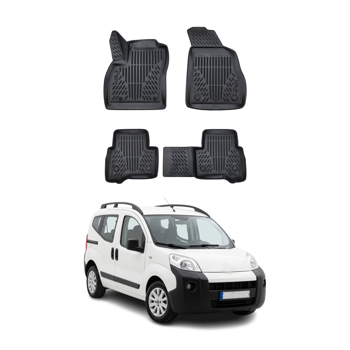 Tapis de sol pour Citroen Nemo 2008-2017 Noir 3D en Caoutchouc TPE 4Pcs
