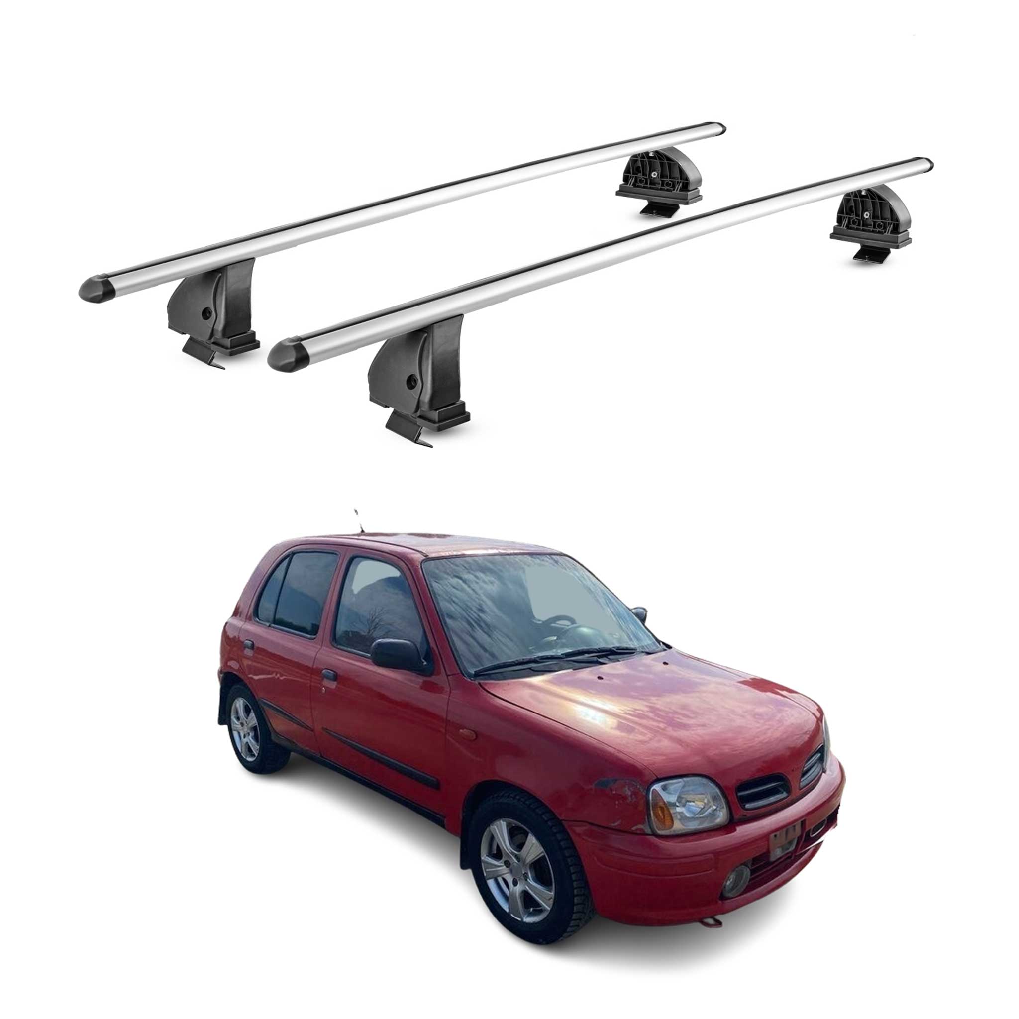 Barres de toit transversales Alu pour Nissan Micra II 1992-2003 TÜV Gris 2Pcs
