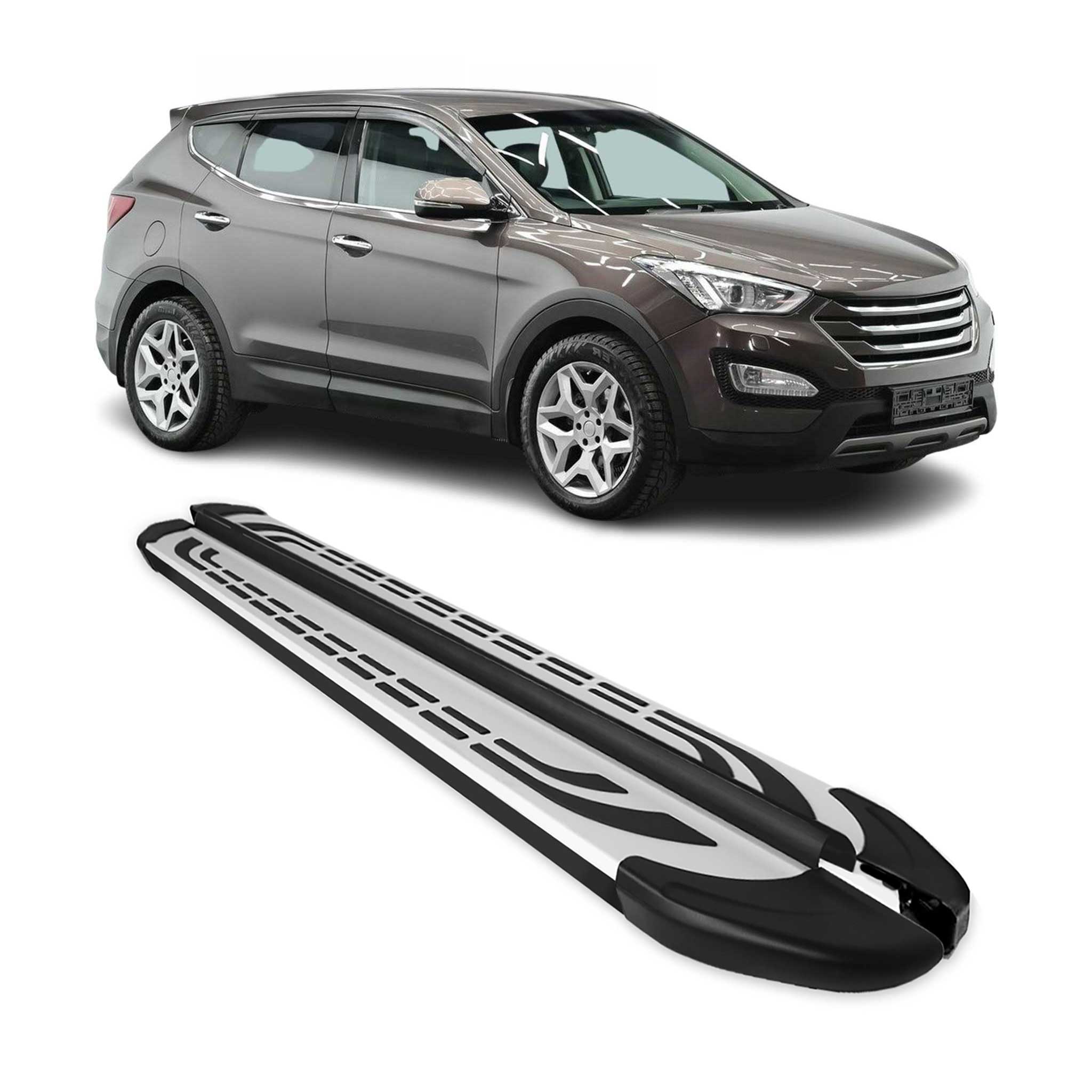 Marchepieds Latéraux pour Hyundai Santa Fe 2012-2018 Aluminium Gris Noir 2Pcs