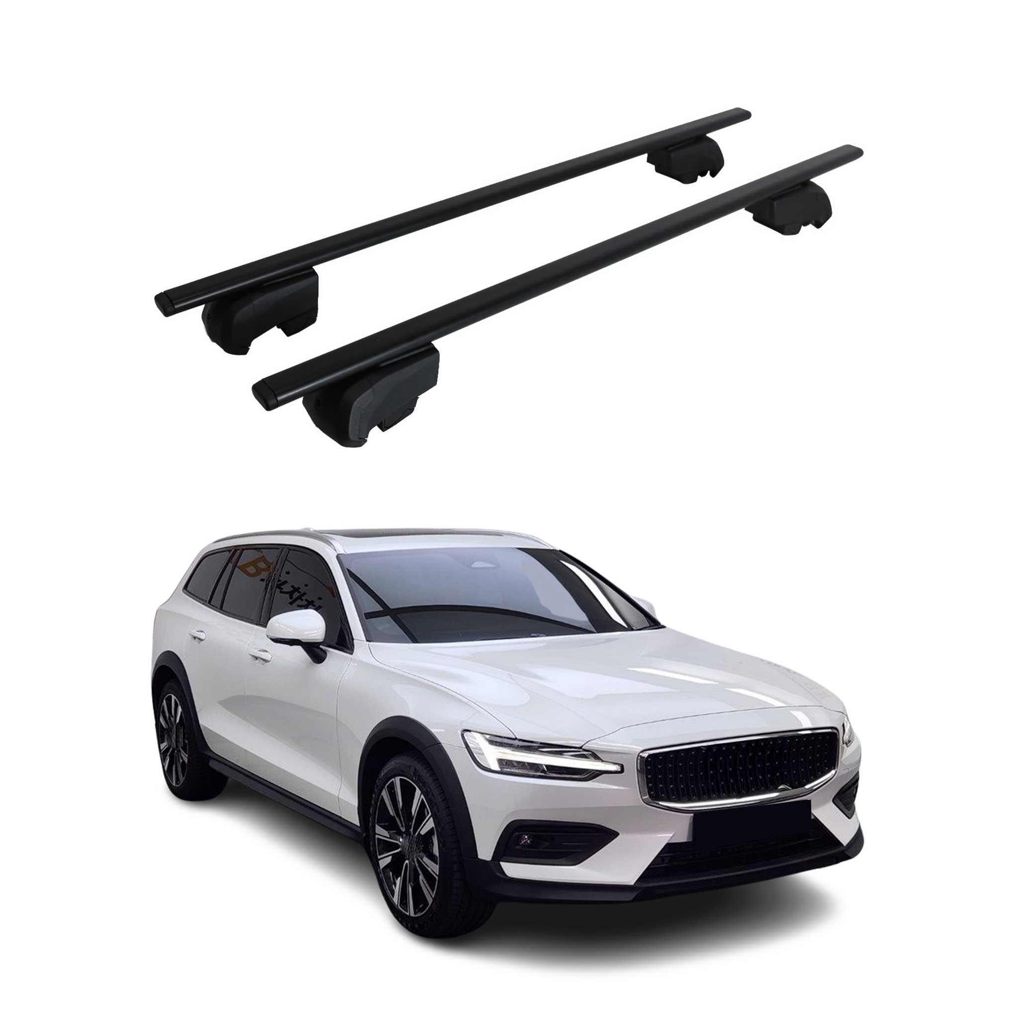 Barres de toit Transversales pour Volvo V60 Cross 2017-2023 Fer Noir ABE