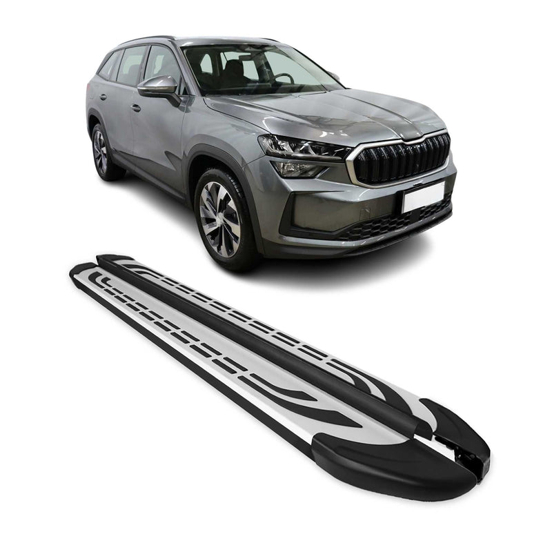 Marchepieds latéraux pédale pour Skoda Kodiaq 2024-2025 Alu Gris Noir