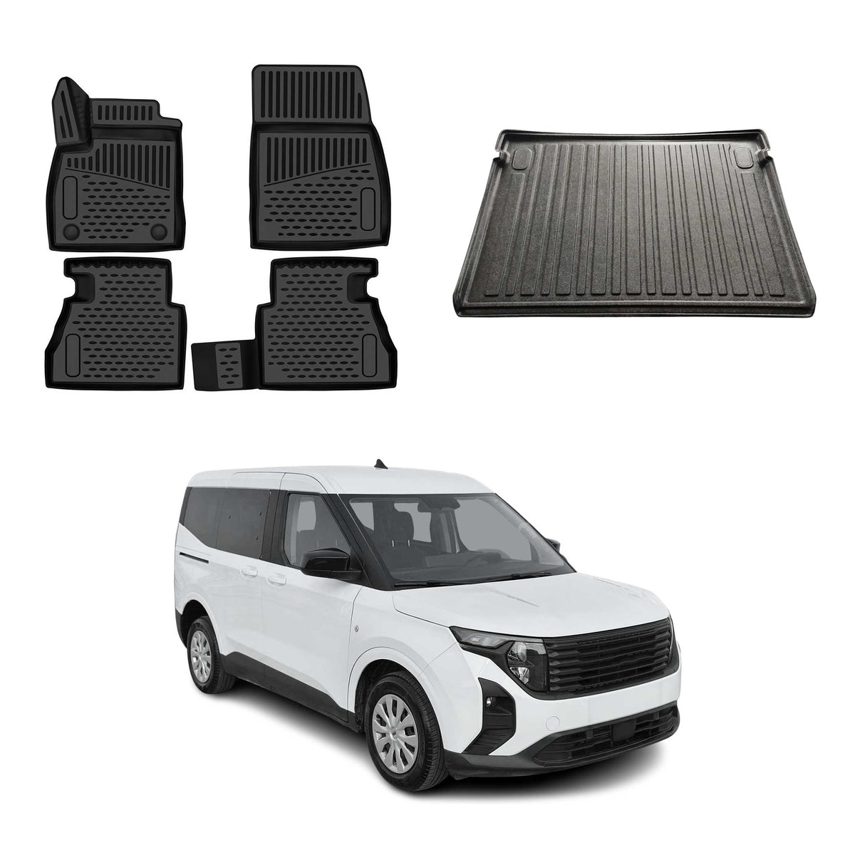 OMAC Kit Tapis de Sol et Coffre pour Ford Tourneo Courier II 2023-2026 Noir