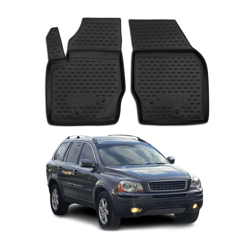 Tapis de sol pour Volvo XC90 I 2002-2014 1ère rangée caoutchouc TPE 3D Noir 2x