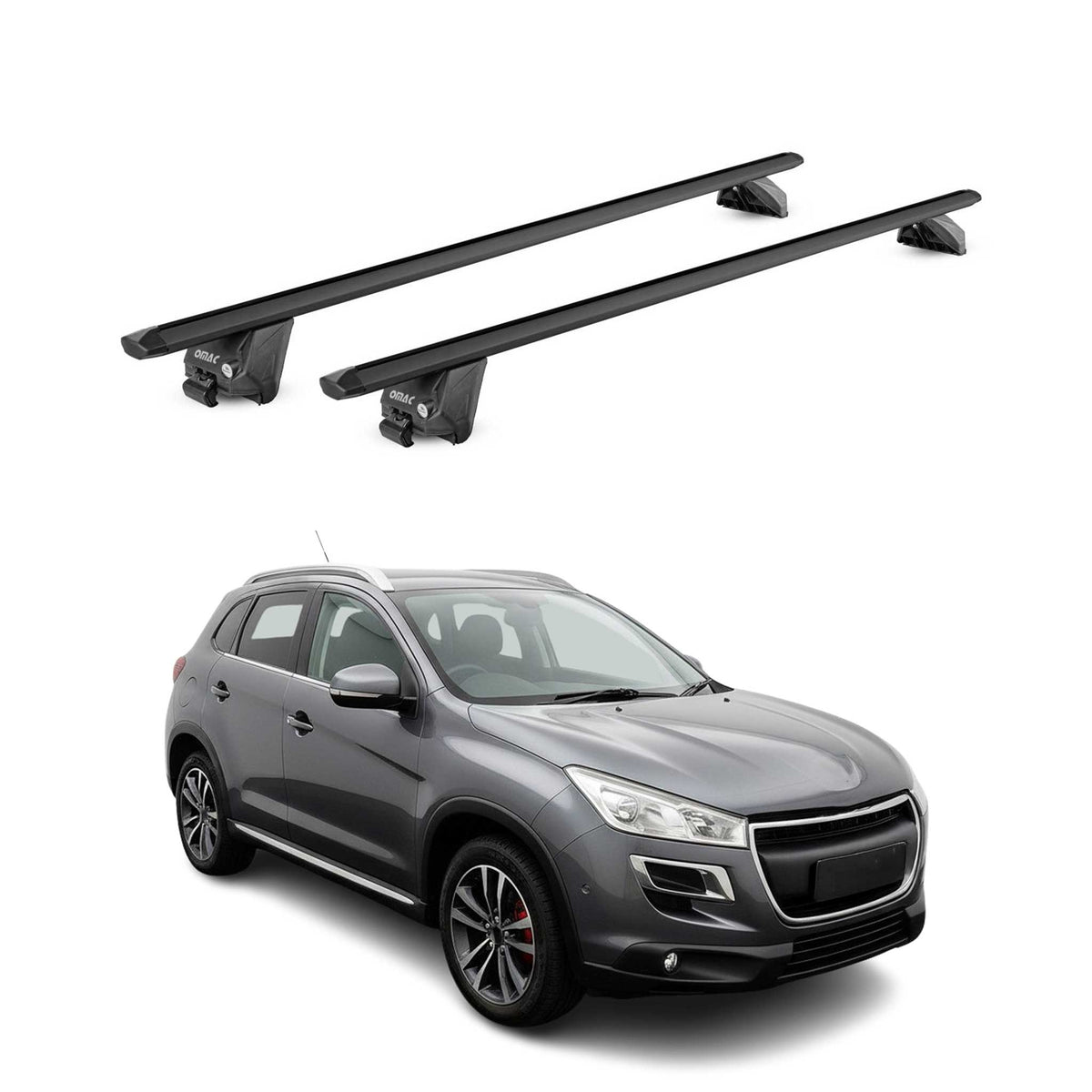 Barres de toit transversales pour Peugeot 4008 2012-2017 Alu Noir 2 pièces ABE