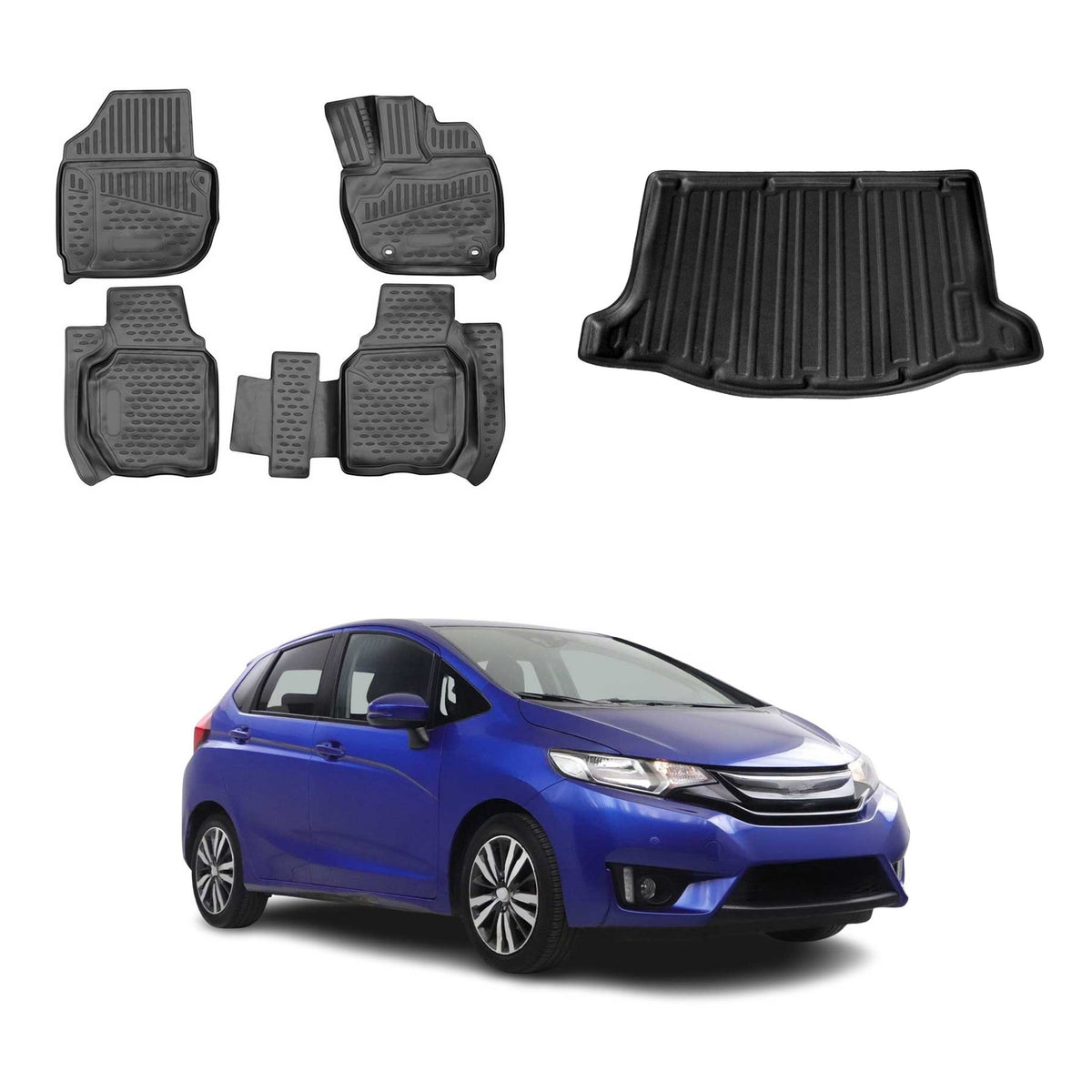 OMAC Kit Tapis de Sol et Coffre pour Honda Jazz 2015-2021 Noir