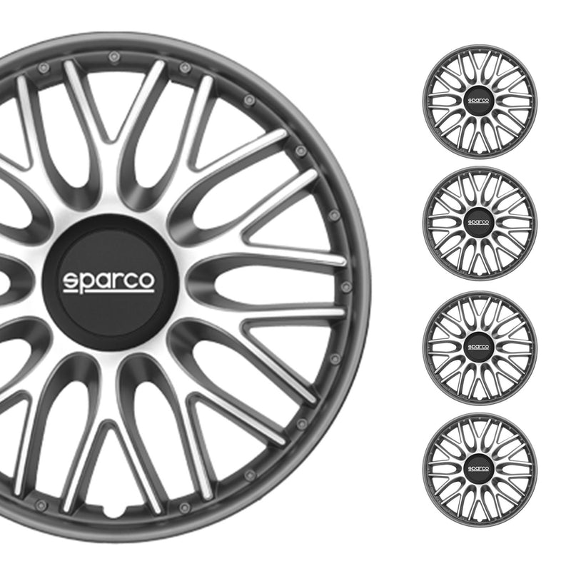 SPARCO Jeu Enjoliveurs de Roues 15 Pouces Argenté Gris en ABS 4 piéces