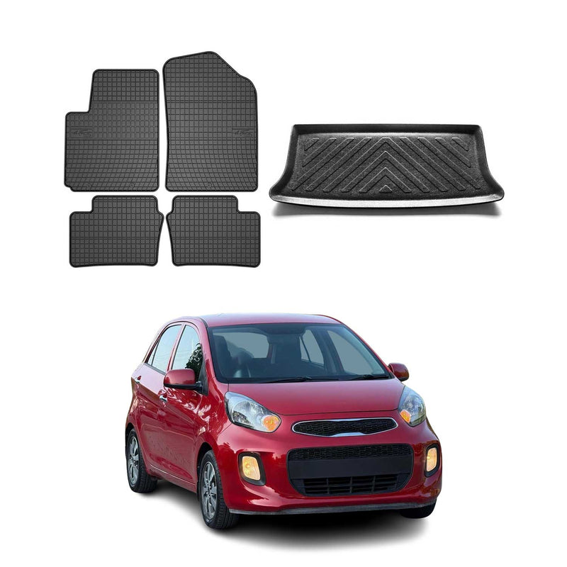 Kit Tapis de sol et coffre pour Kia Picanto 2011-2017 HB TPE Noir