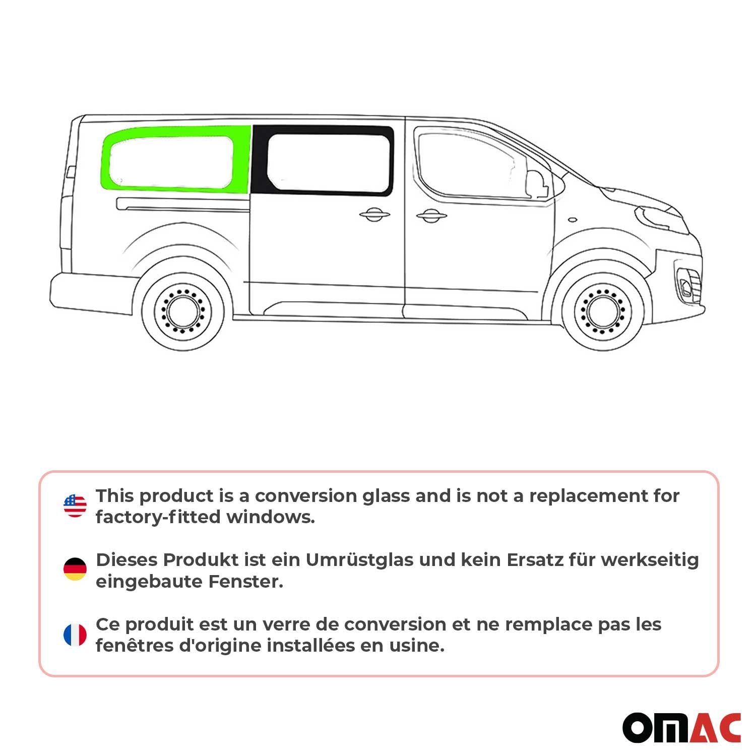Fixe Vitre de Porte pour Peugeot Expert Traveller 2016-2026 L3 Arrière Droit