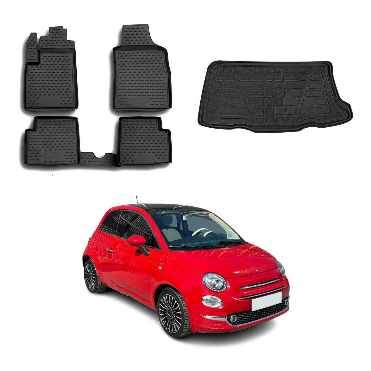 OMAC Kit Tapis de Sol et Coffre pour Fiat 500 500C 2007-2015 Pre-FL