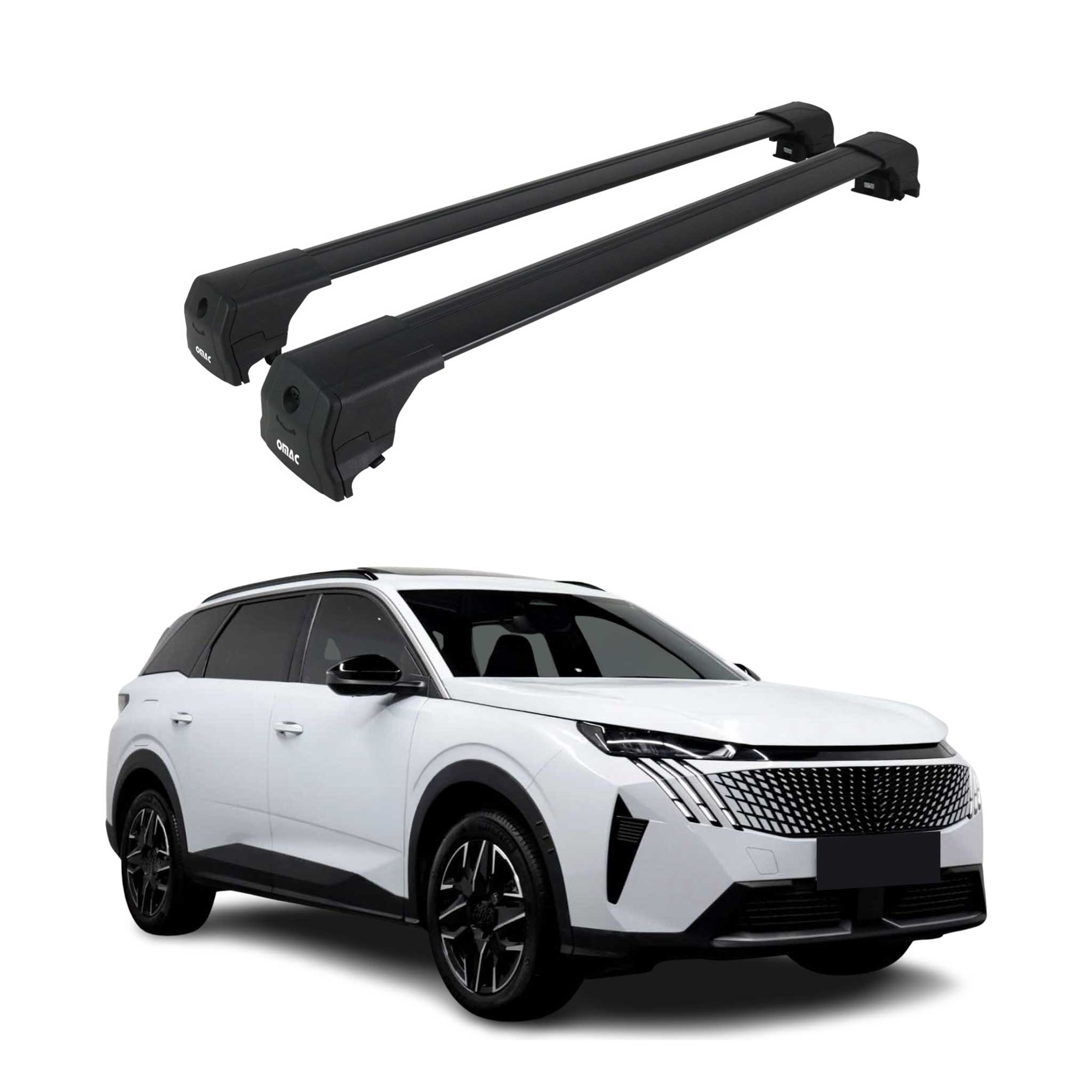 Barres De Toit Transversales pour Peugeot 5008 III 2024-2026 Noir Alu 2Pcs