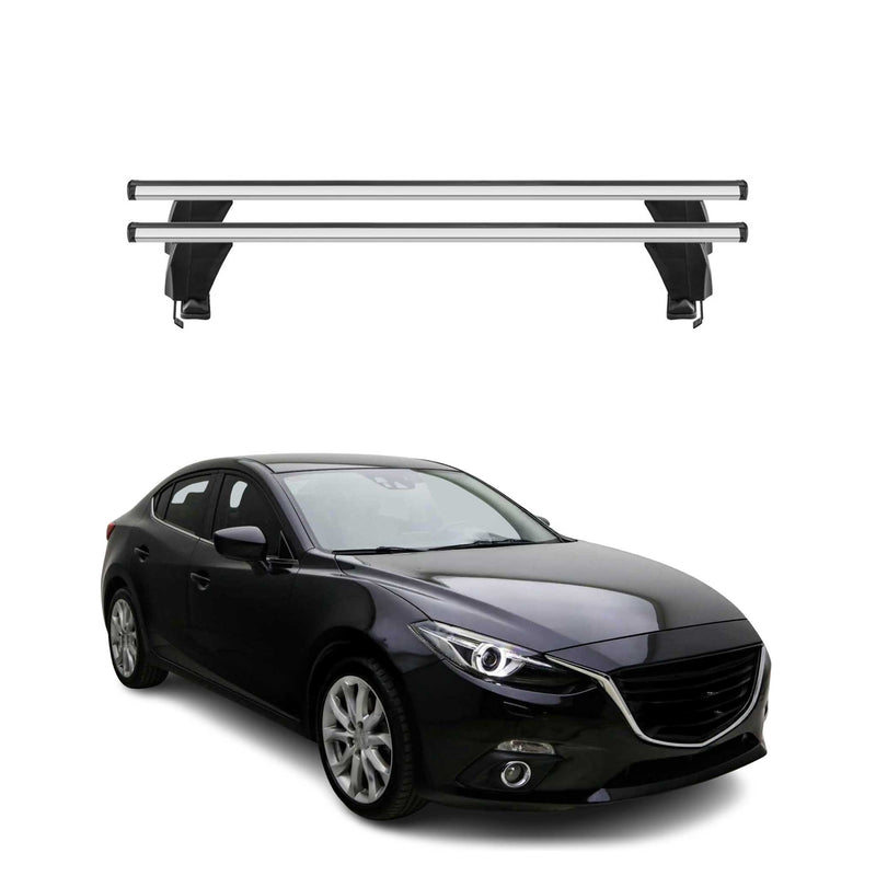 Menabo Barres de toit Transversales pour Mazda 3 2013-2018 Alu Gris ABE 2x
