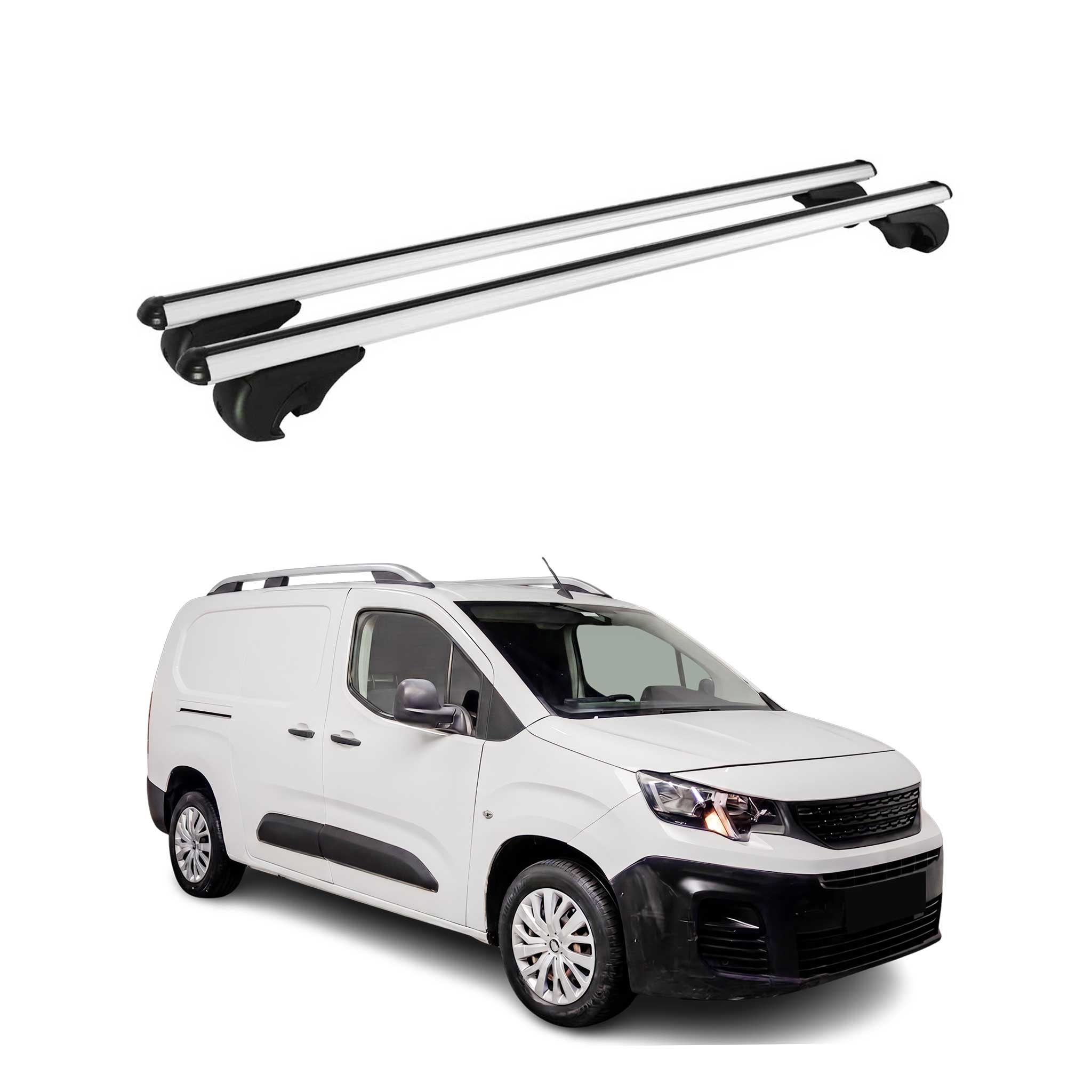 Barres de toit Transversales pour Peugeot Partner mk3 2018-2026 TÜV Alu Gris 2x