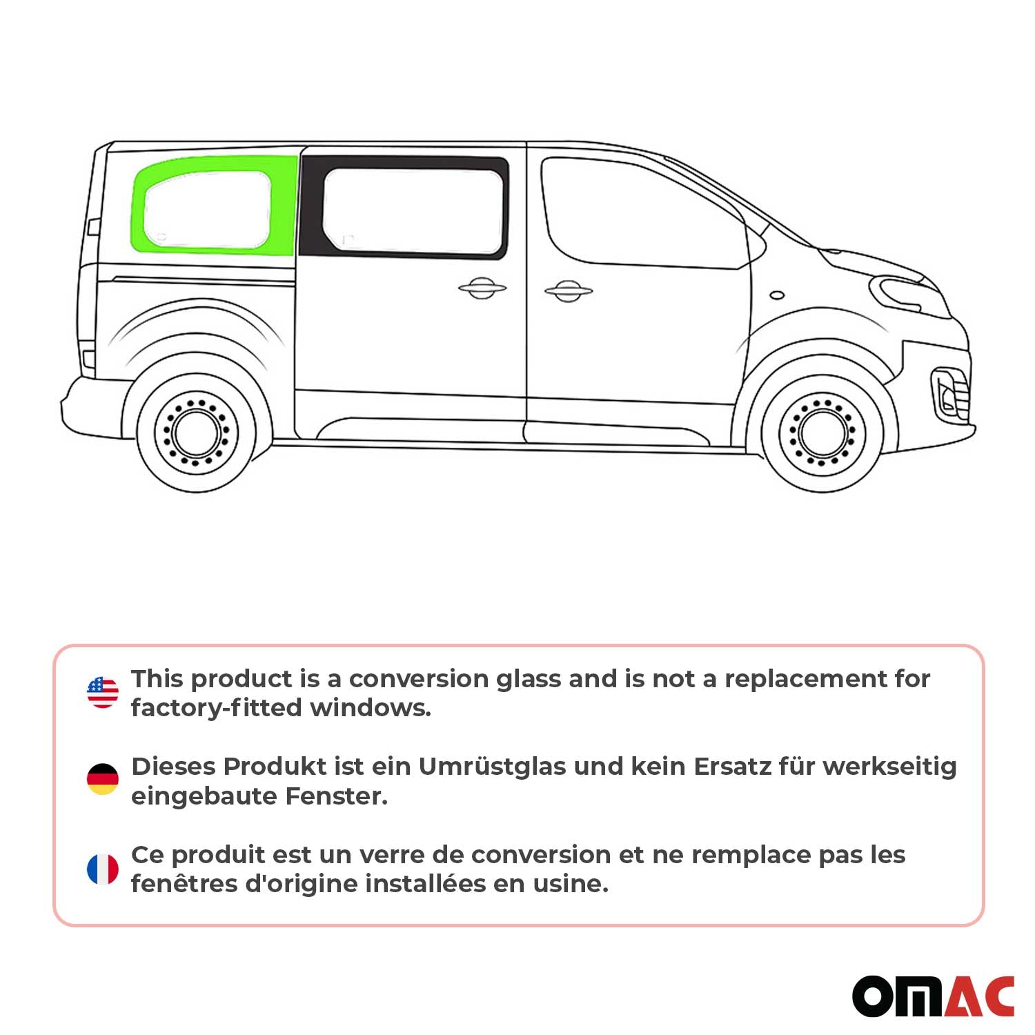 Vitre de Porte pour Toyota Proace 2016-2026 L2 Arrière Droit Verre fixe