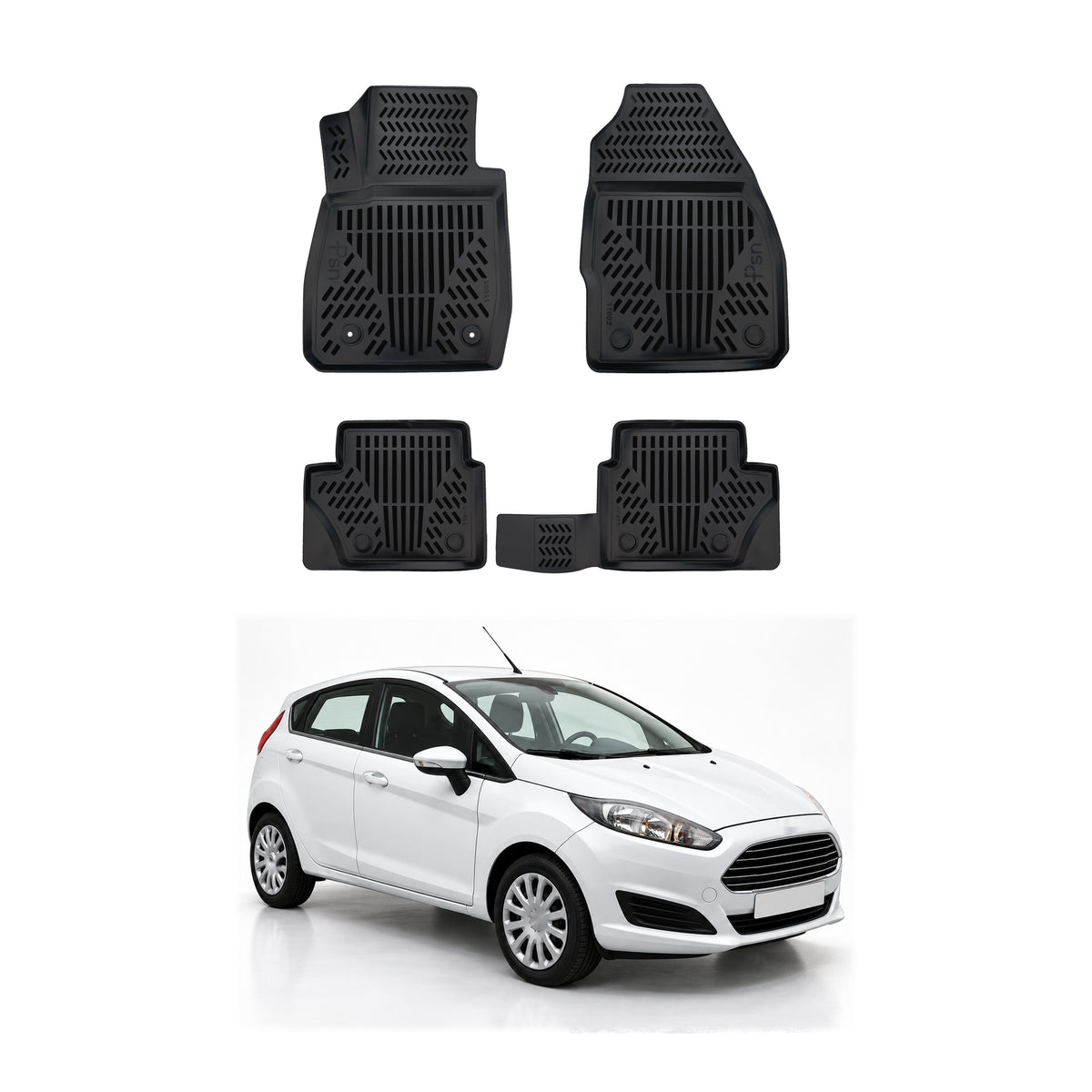 Tapis de sol pour Ford Fiesta 2008-2017 Noir 3D en Caoutchouc TPE 4Pcs