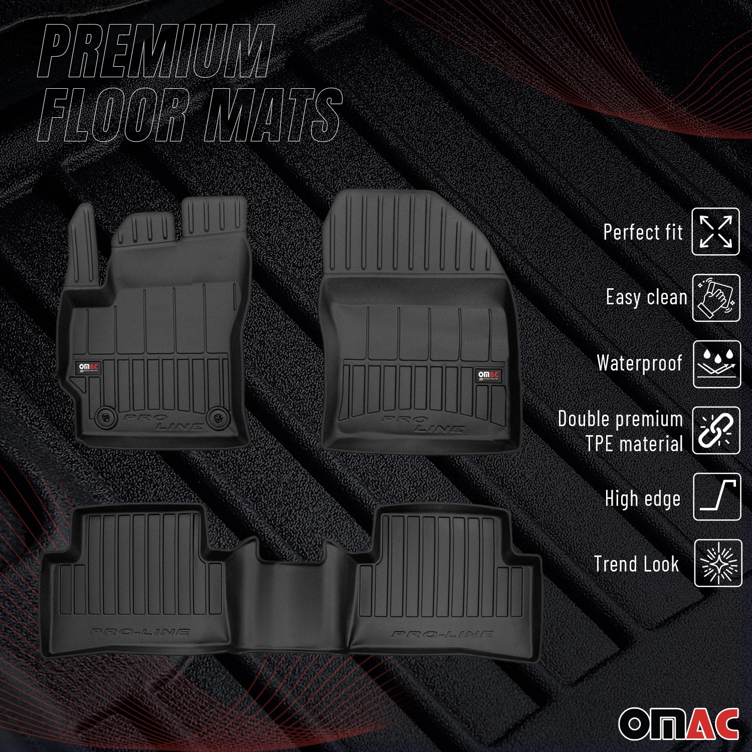 OMAC Tapis de sol noir pour Toyota Corolla Cross 2021-2026 3 pièces en TPE