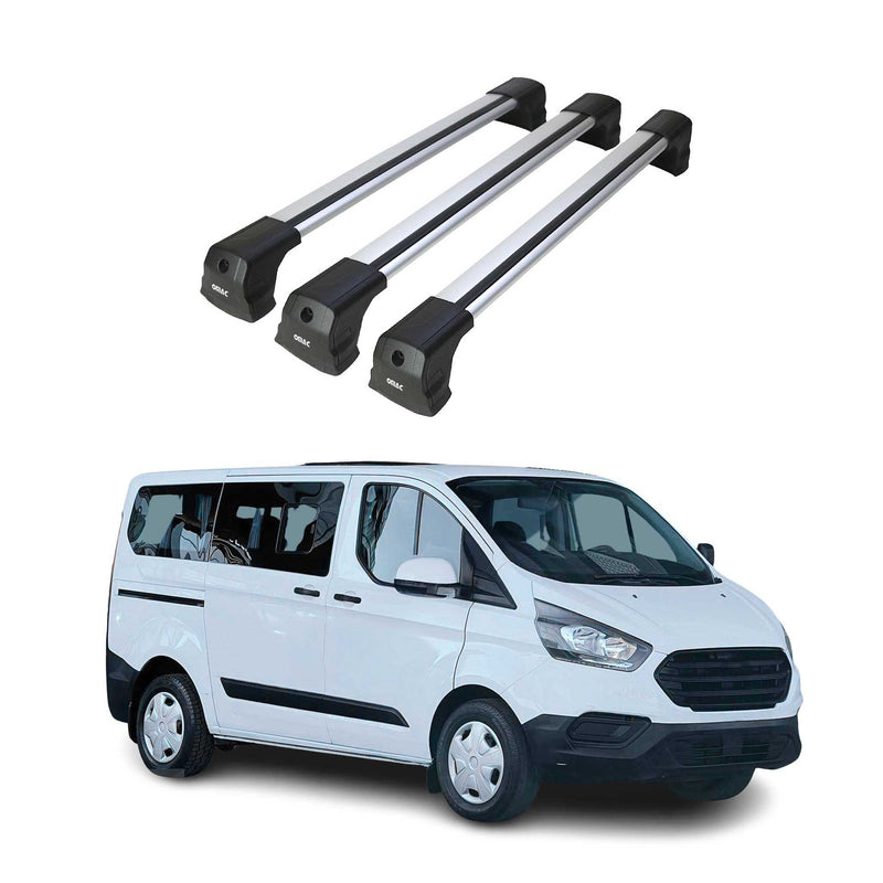 Barres De Toit Transversales pour Ford Tourneo Custom 2013-2024 Alu Gris 3 Pcs