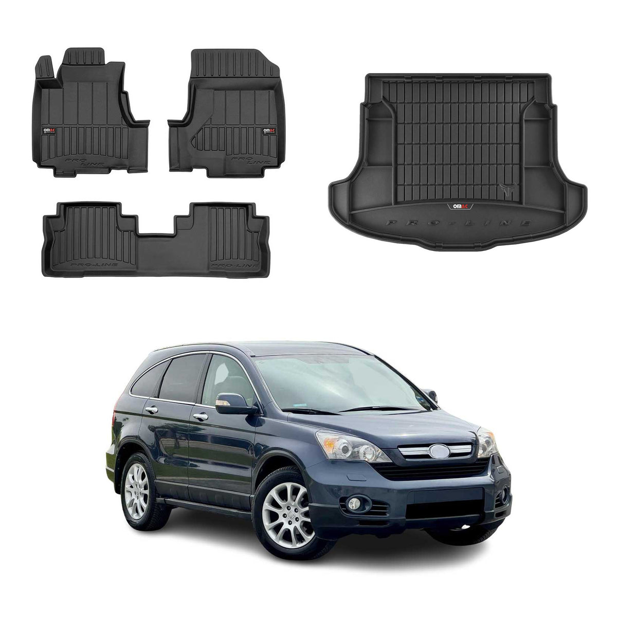 OMAC Kit Tapis de Sol et Coffre pour Honda CR-V III 2007-2012 Noir