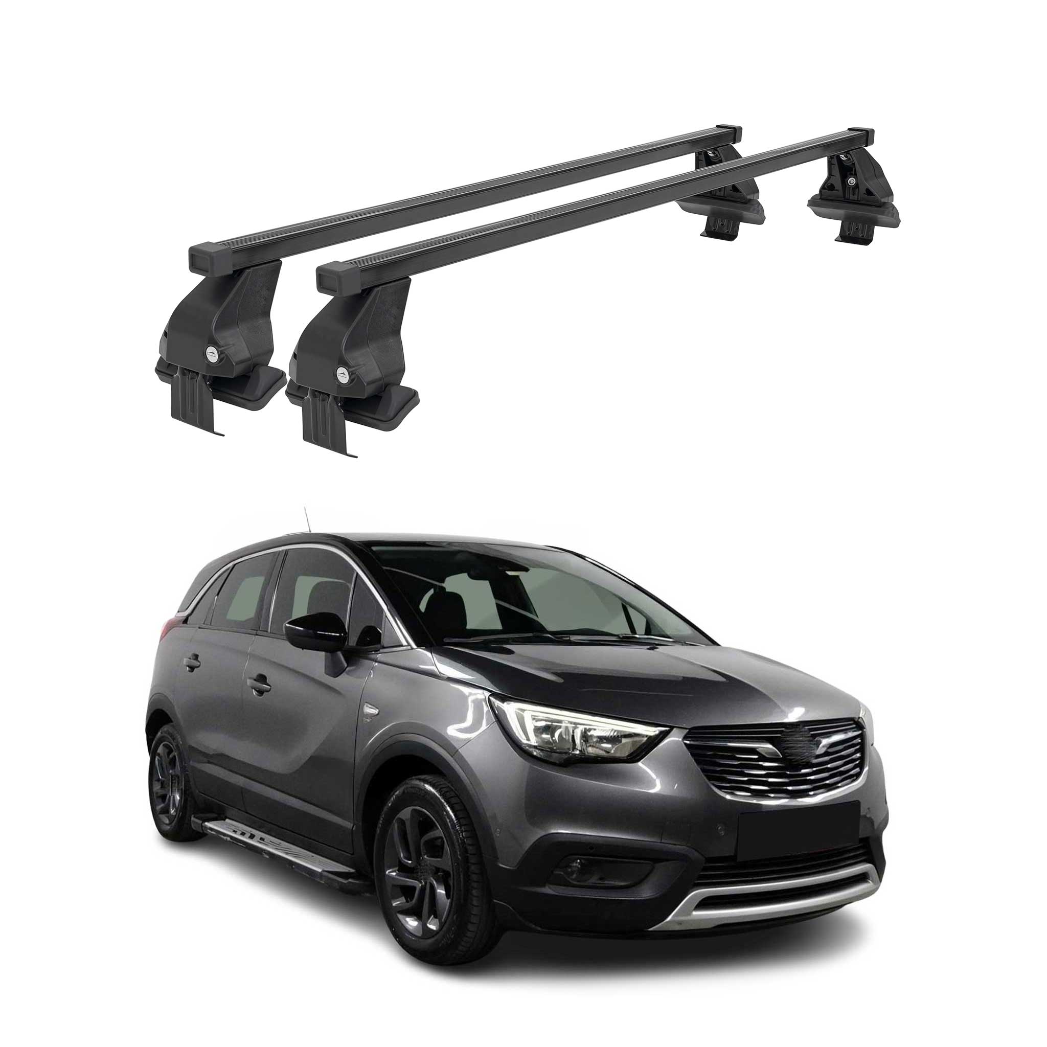 Menabo Barres de toit Transversales pour Opel Crossland X 2017-2024 Alu Noir ABE