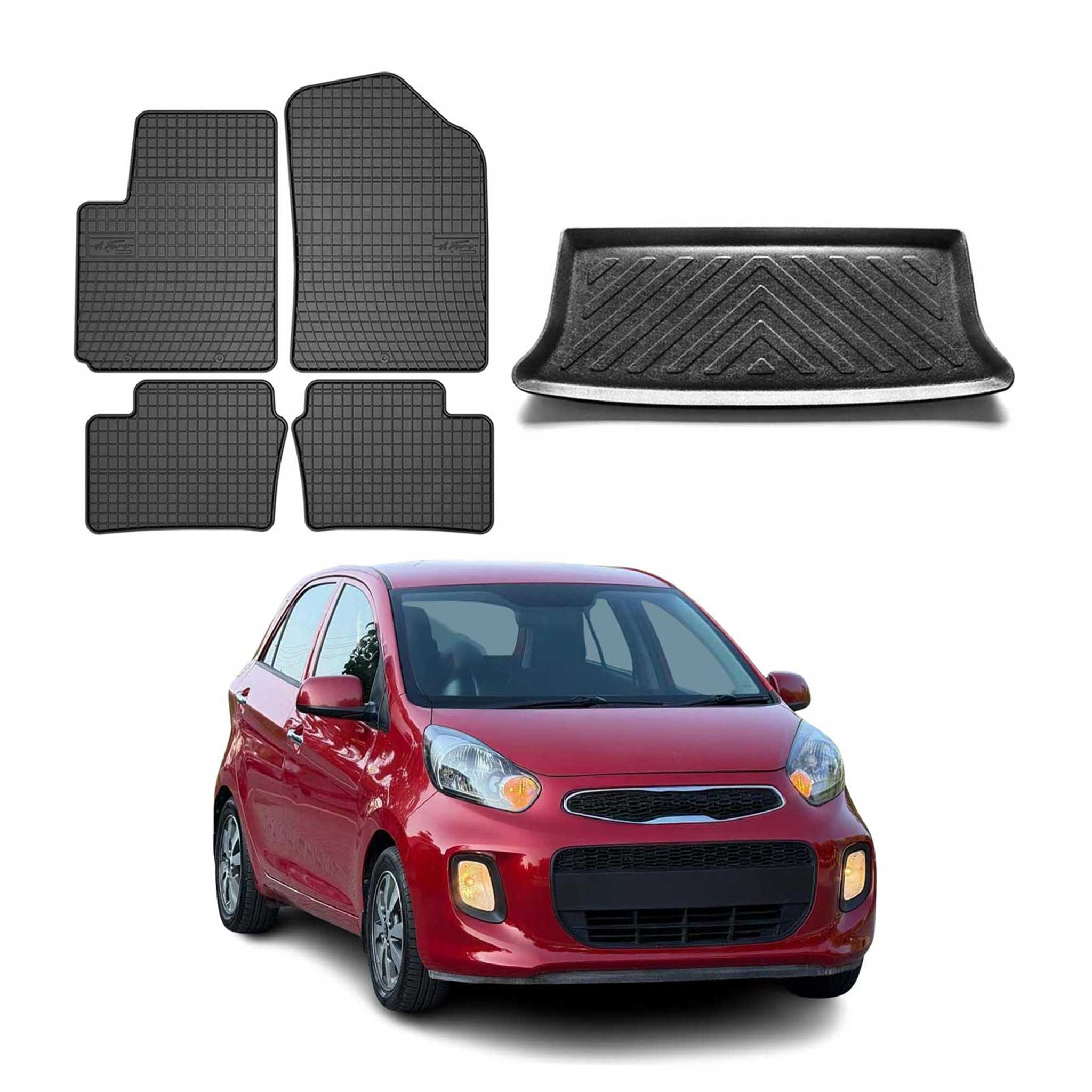 Kit Tapis de sol et coffre pour Kia Picanto 2011-2017 HB TPE Noir