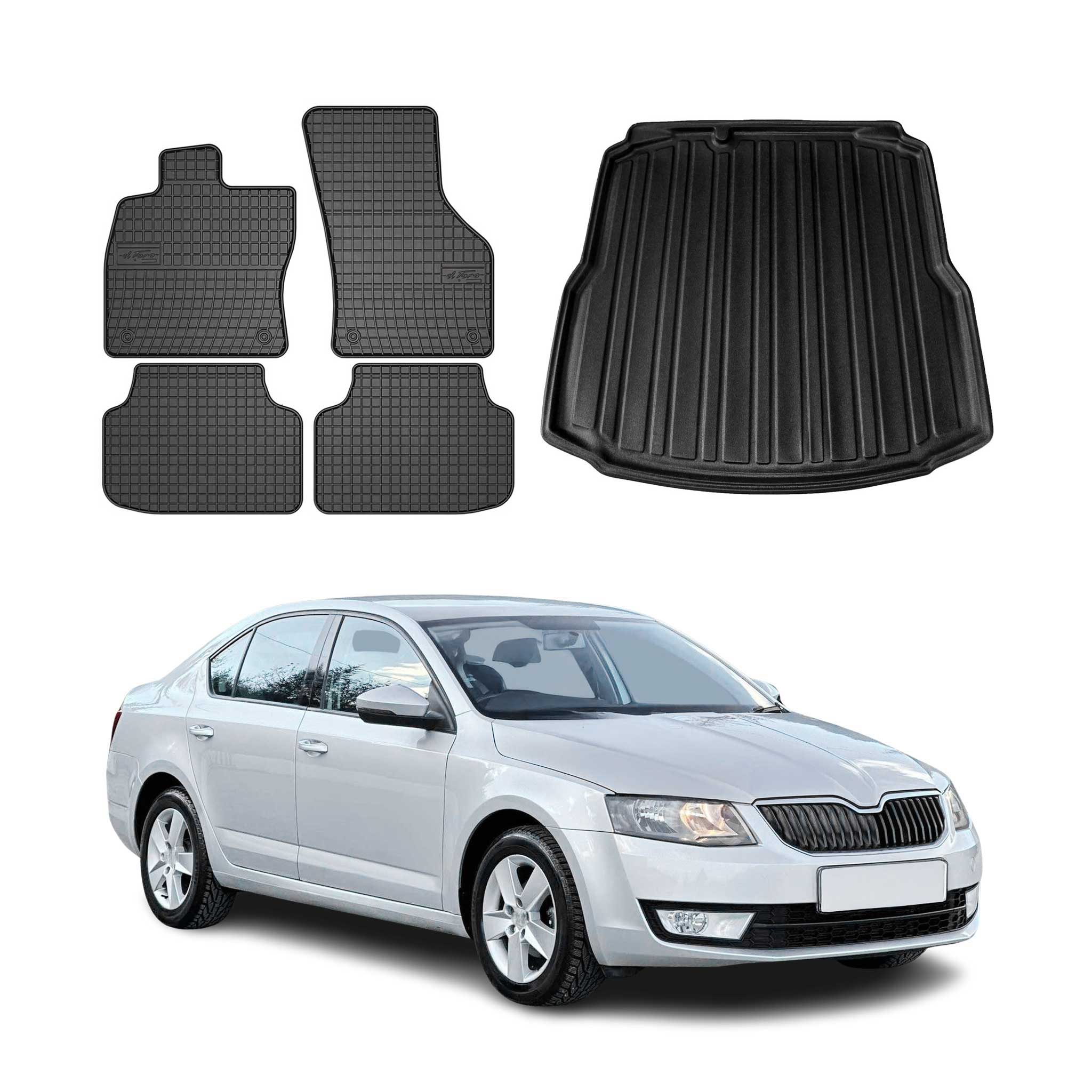 Kit Tapis de sol et coffre pour Skoda Octavia 2013-2019 Berline TPE Noir