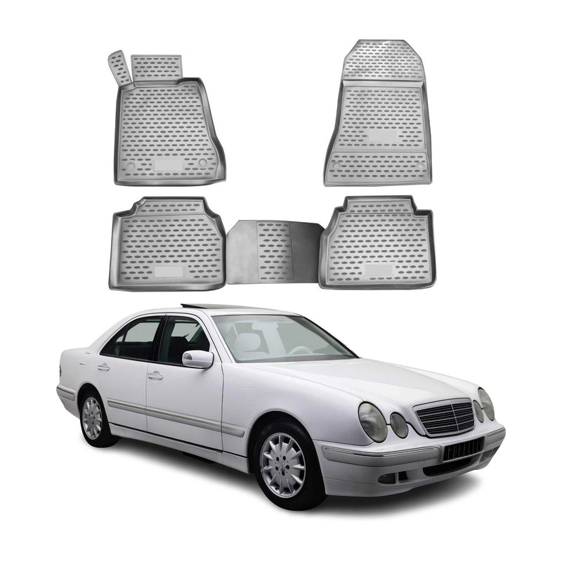 Tapis de sol pour Mercedes Classe E W210 1995-2002 en caoutchouc TPE 3D Gris 4x
