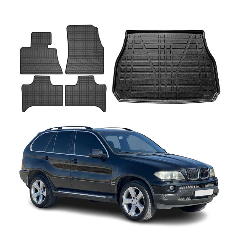 Kit Tapis de sol et coffre pour BMW X5 E53 1999-2006 Noir TPE