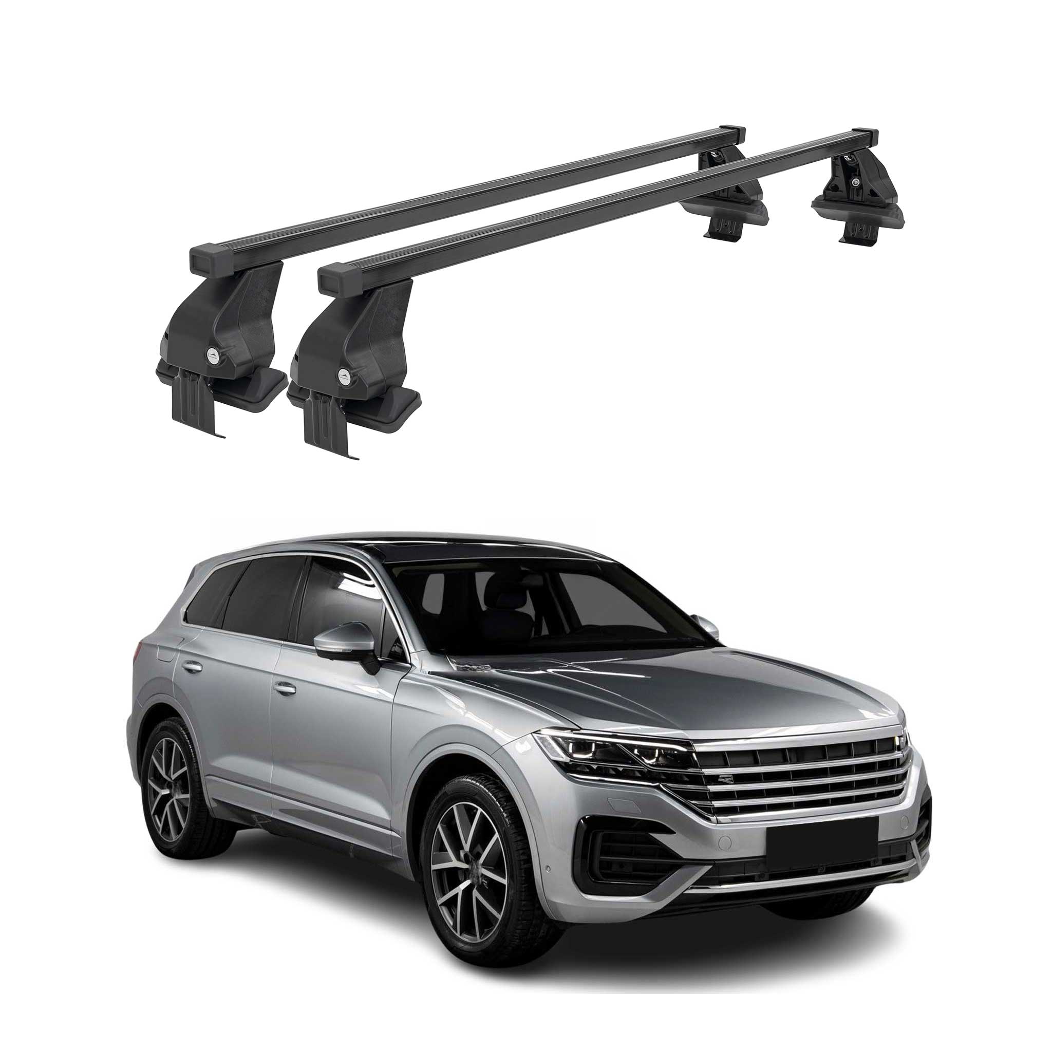 Menabo Barres de toit transversales pour VW Touareg III 2018-2025 Acier Noir 2x