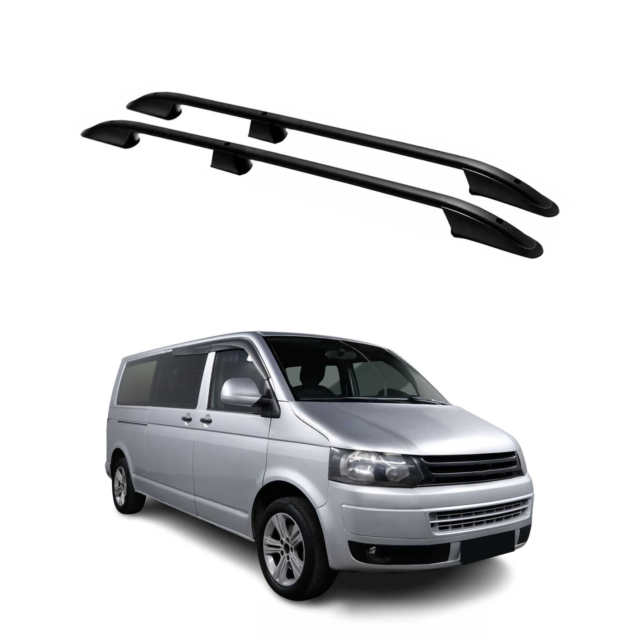 Barres de toit longitudinales pour VW T5 T6 Transporter 2003-24 L2 Long Alu Noir